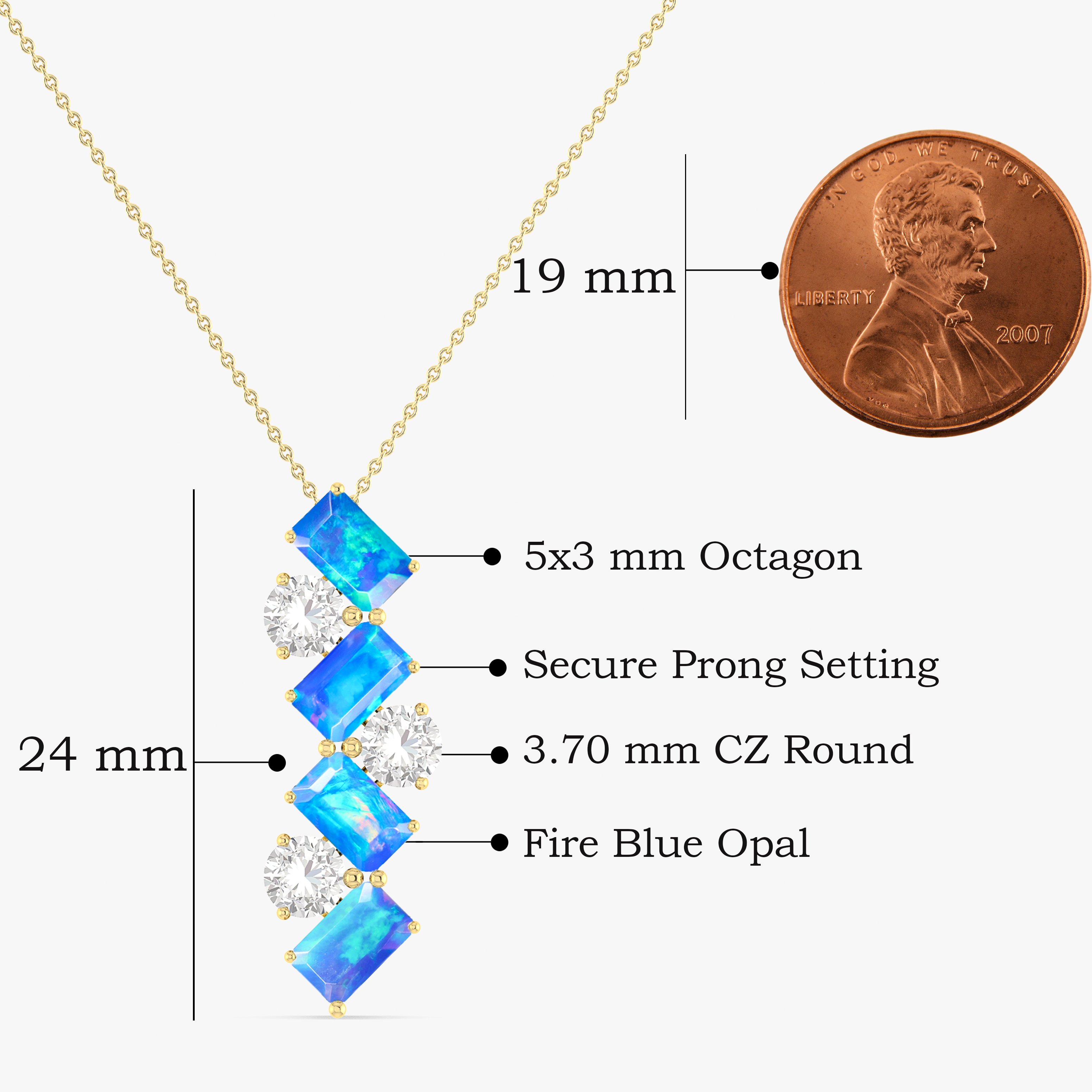 Blue Baguette Opal Gemstone Charm Pendant Necklace - Elegant Jewelry for Women, Gift for Her, Perfect for Valentine's Day & Anniversary - Boho Style Layering Piece for Everyday Wear