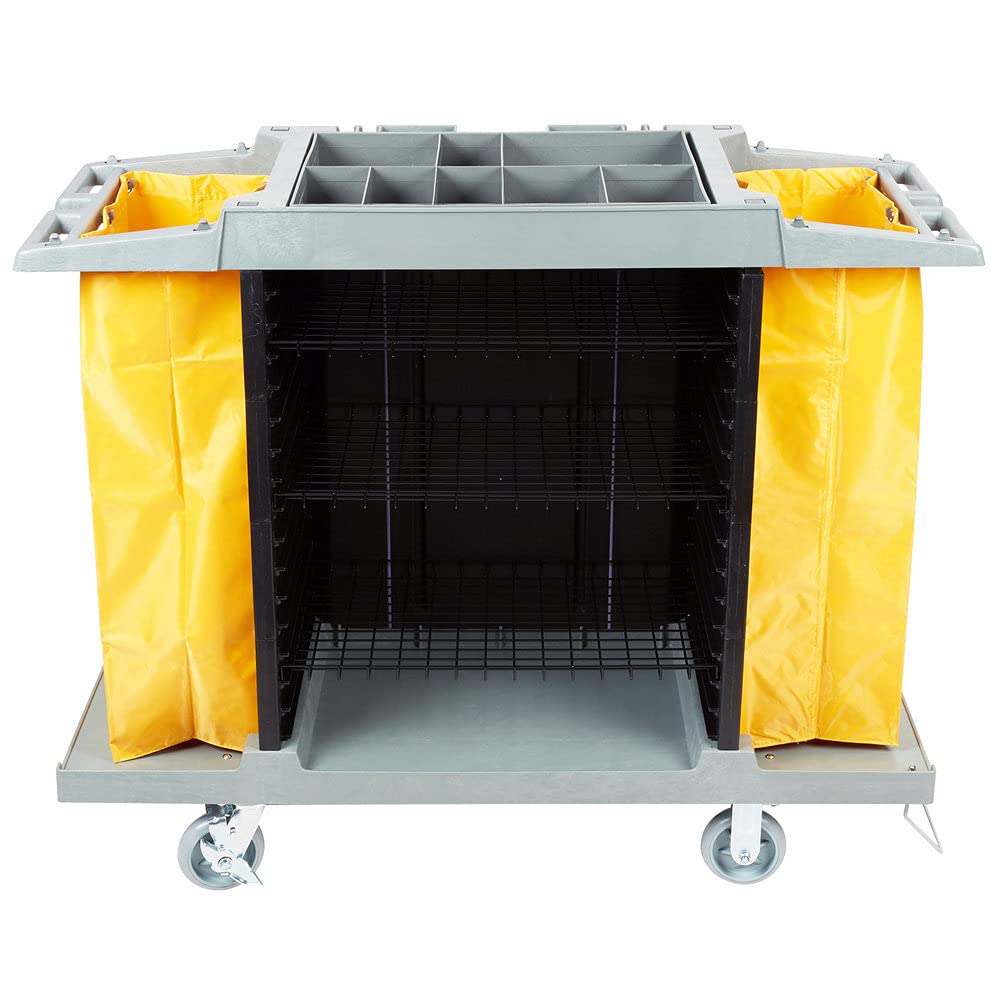 8-Pack Small 3-Shelf Housekeeping Cart with Wheels - Includes 12 Blue Latex Gloves (12/Pack) - Hotel Cleaning Cart, Janitor Cart, Commercial Housekeeping Cart for Hotels, Hospitals, and Office Cleaning
