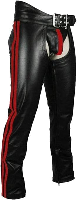 Men's Genuine Cowhide Leather Biker Chaps with Stripes - Motorcycle Riding Pants for Harley Davidson & Cruiser Bikes - Perfect for Motorcycle Clubs, Rallies & Leather Fashion Enthusiasts