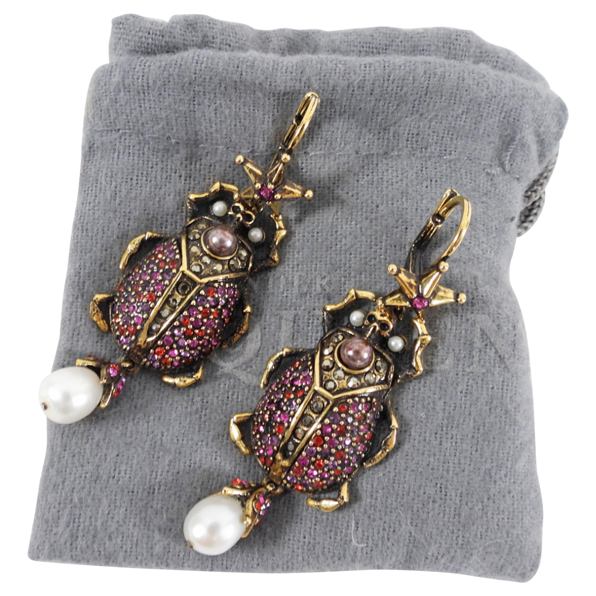 Alexander McQueen Garnet Scarab Beetle Earrings with Pearl Drops - Elegant Jewelry for Women, Perfect for Parties, Weddings & Special Occasions