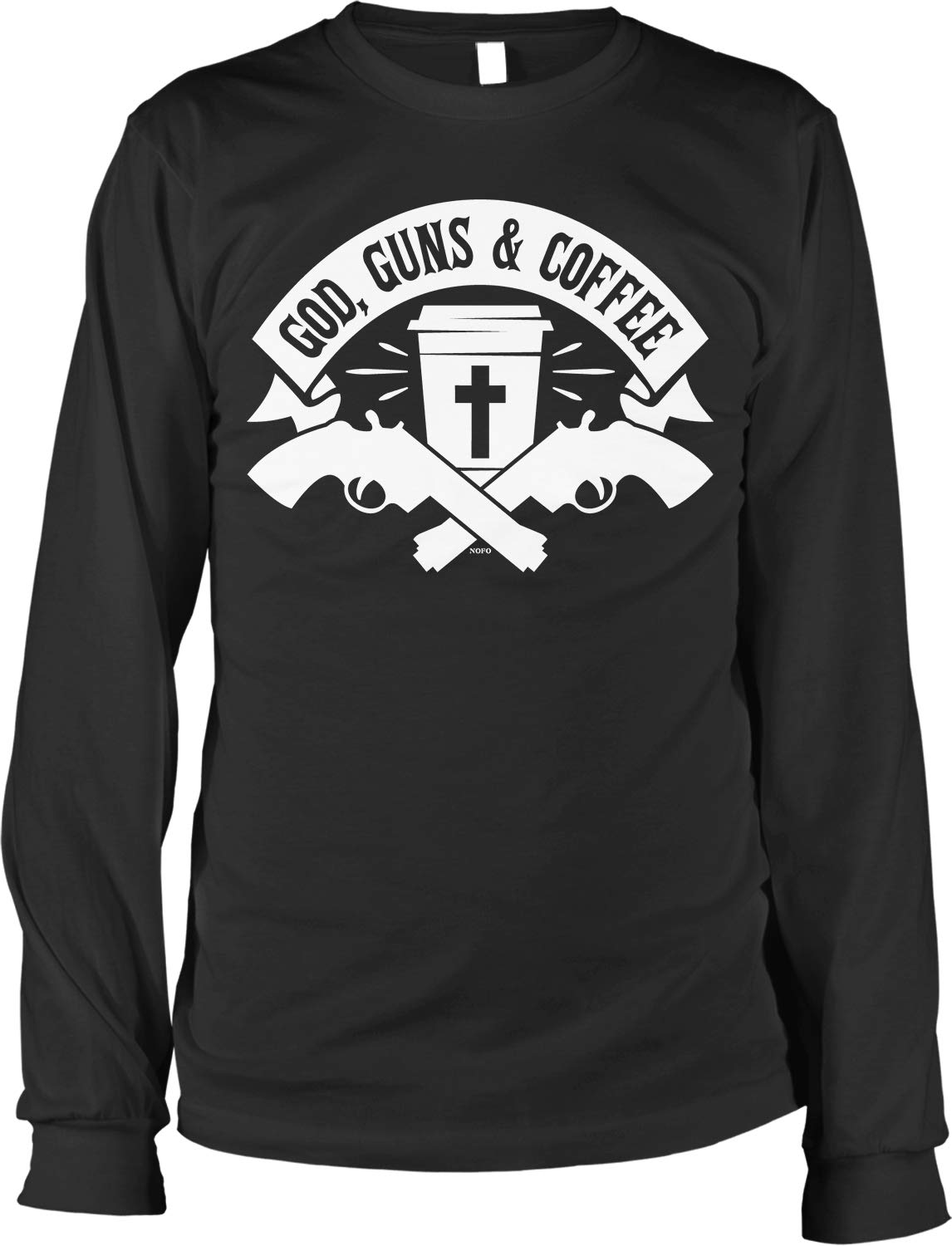 NOFO Clothing Co God Guns Coffee Men's Long Sleeve Shirt - Patriotic Graphic Tee for Casual Wear & Outdoor Activities