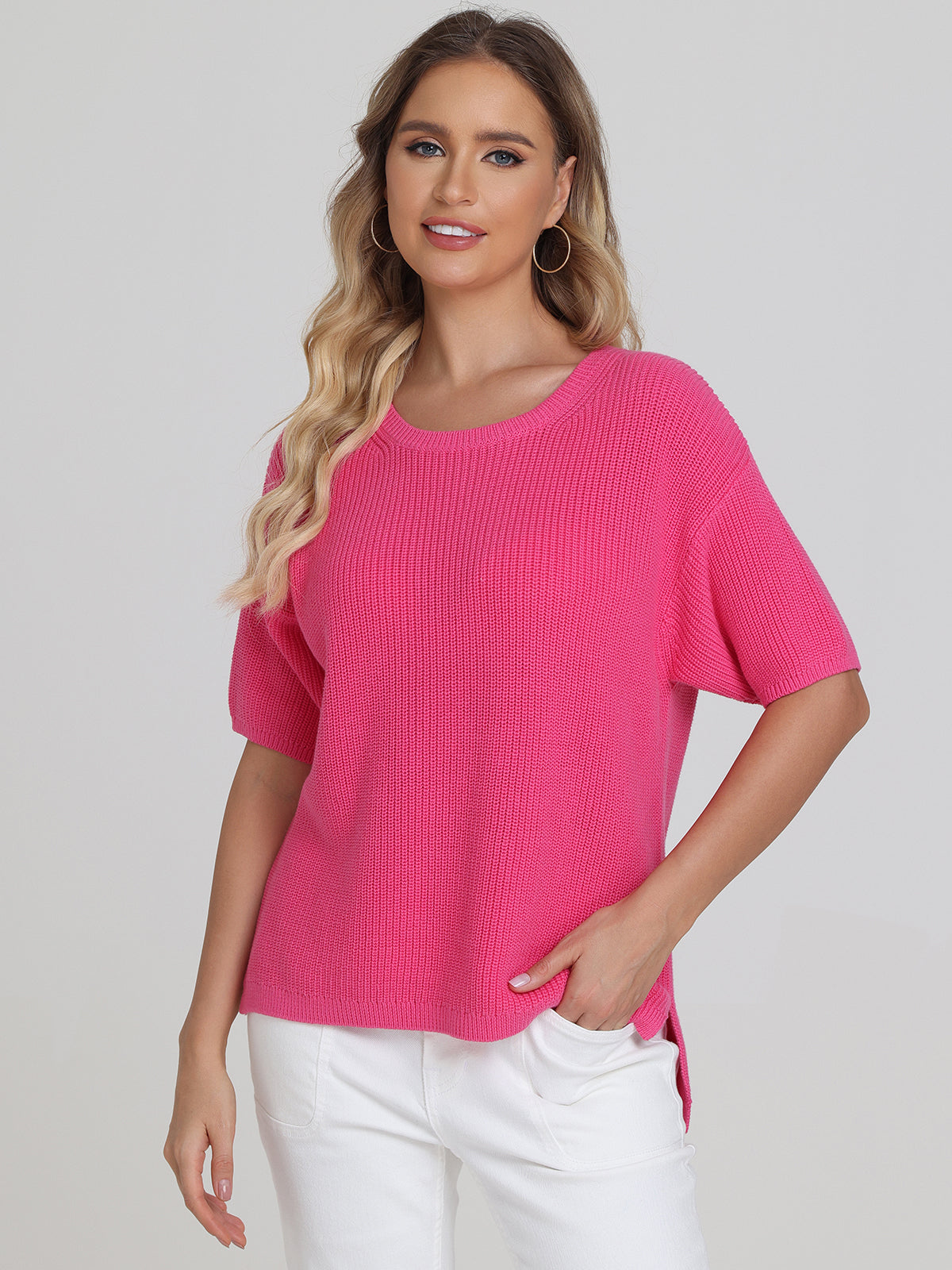 Emma Women's Crewneck Shaker Stitch T-Shirt - Soft Cotton Casual Tee for Everyday Wear, Work & Weekend Outfits