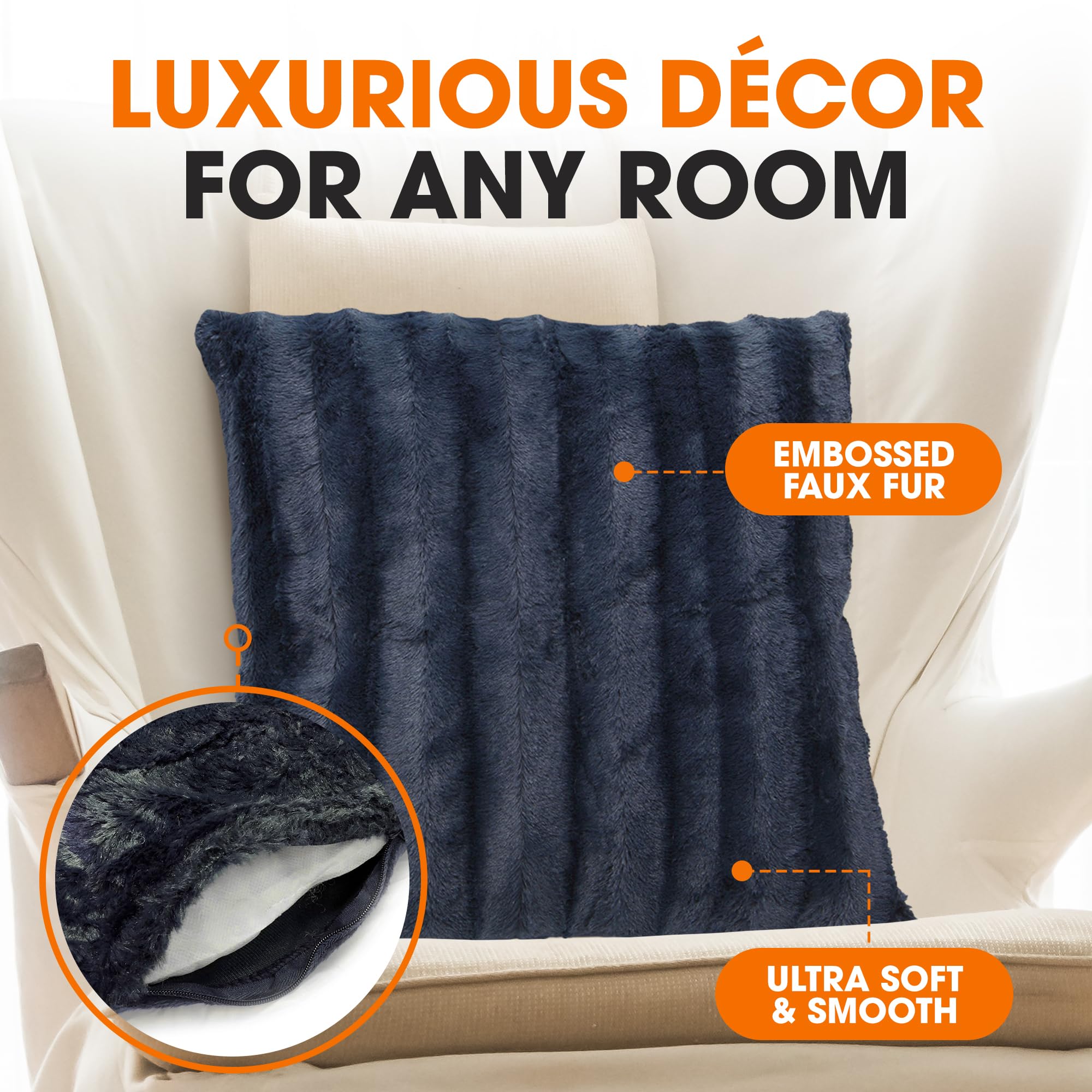 Cheer Collection Faux Fur Throw Pillow Cover - Soft Fluffy Decorative Cushion Case 20x20 Inches for Sofa, Bed, Living Room - Cozy Accent Pillow Cover (Blue, Pack of 1) - Perfect for Home Decor, Lounge Comfort & Gift Giving