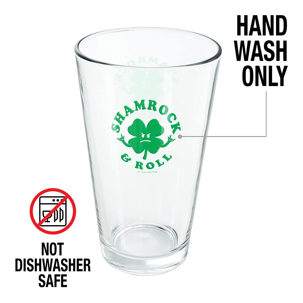 LOGOVISION Shamrock And Roll Irish Rock Funny Humor 16 oz Pint Glass - Tempered Drinking Glass with Printed Design, Perfect Fan Gift for St. Patrick's Day - Great for Cold Beer, Soda, Water at Parties & Pubs