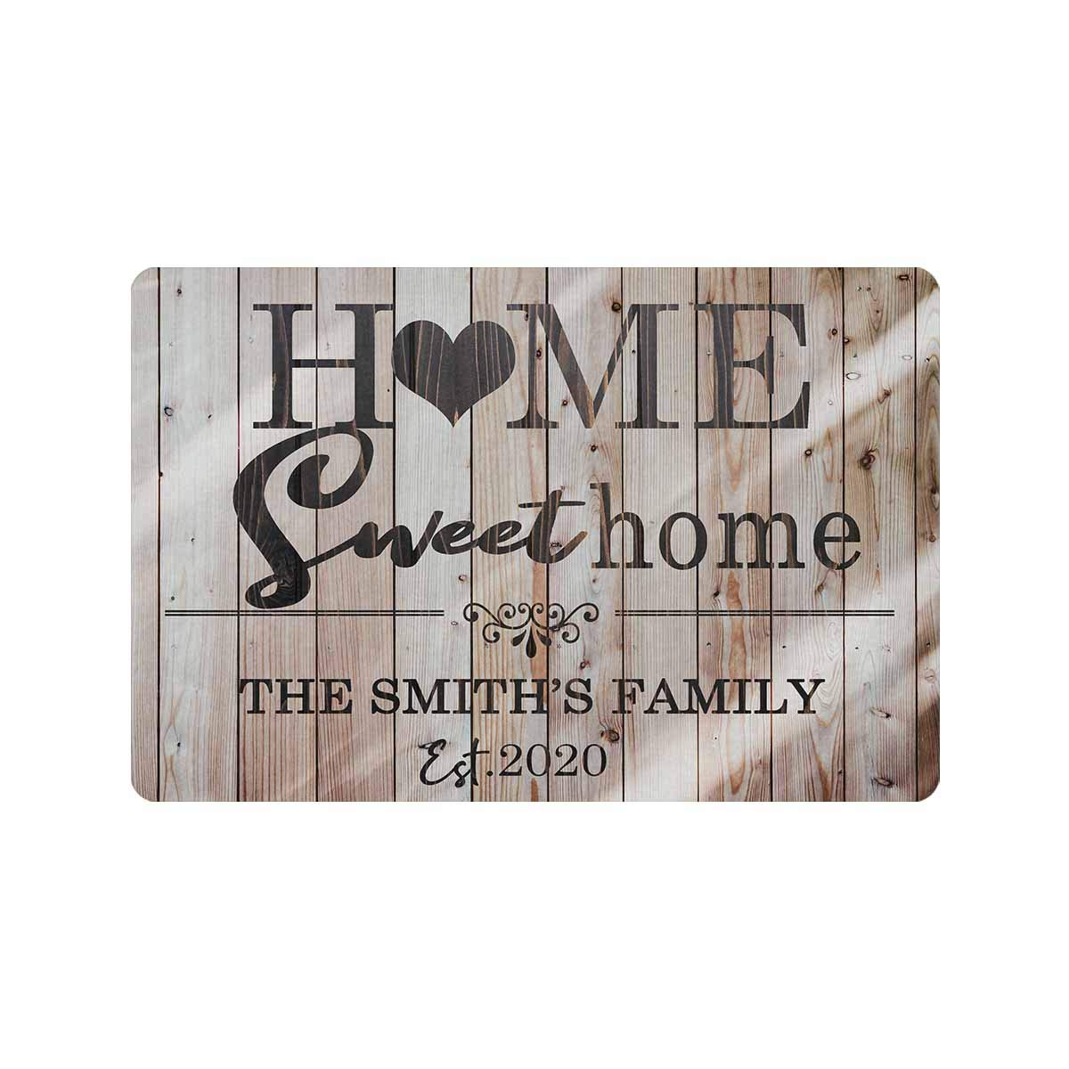 Custom Personalized Name Doormat 24x16 Inch - Indoor/Outdoor Welcome Mat with 'Sweet Home' Text - Non-Slip Entrance Rug for Front Door Decor - Perfect for Housewarming Gifts & Home Entryway
