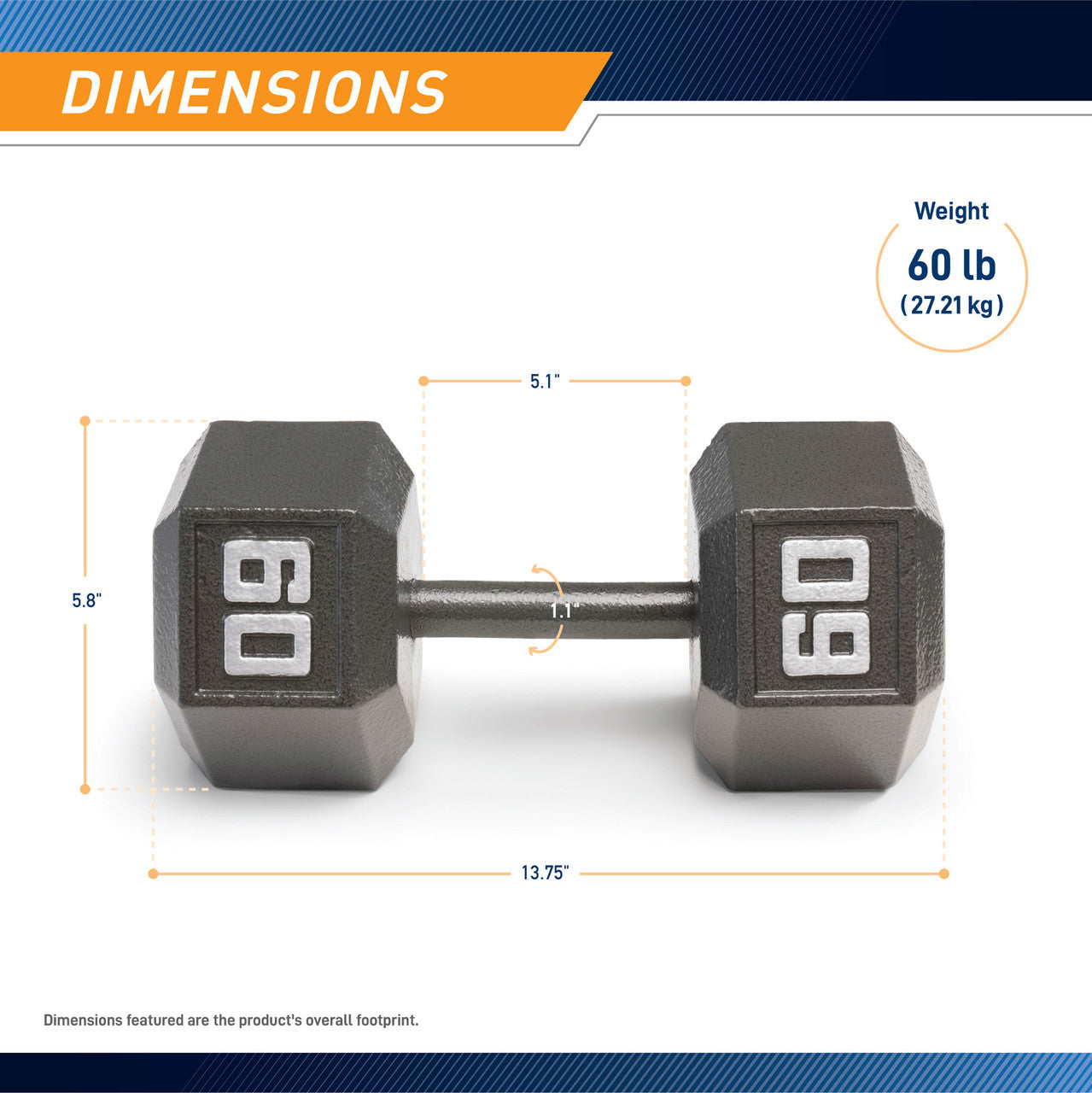 Marcy 60lb Hex Dumbbell Set - Premium Cast Iron Free Weight for Home Gym, Strength Training & CrossFit Workouts - Perfect for Muscle Building, Weightlifting & Fitness Routines
