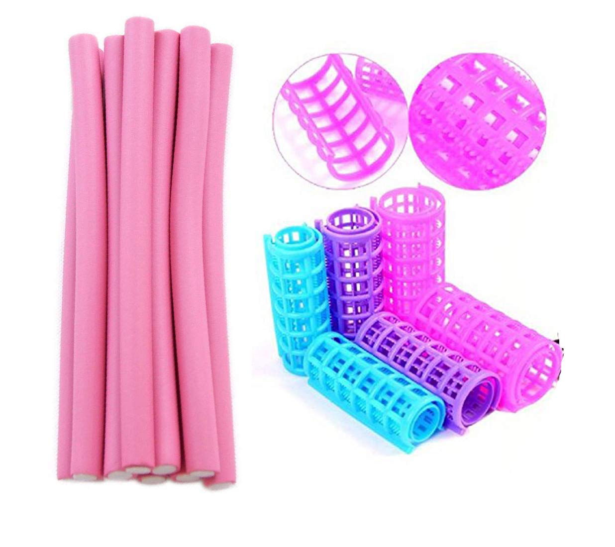 Foreign Holics 6-Piece Hair Rollers Set with 10 Hair Sticks - Professional Curling Iron for Styling & Volume (Multicolor) - Perfect for Home Salon, Wedding & Party Hairstyles
