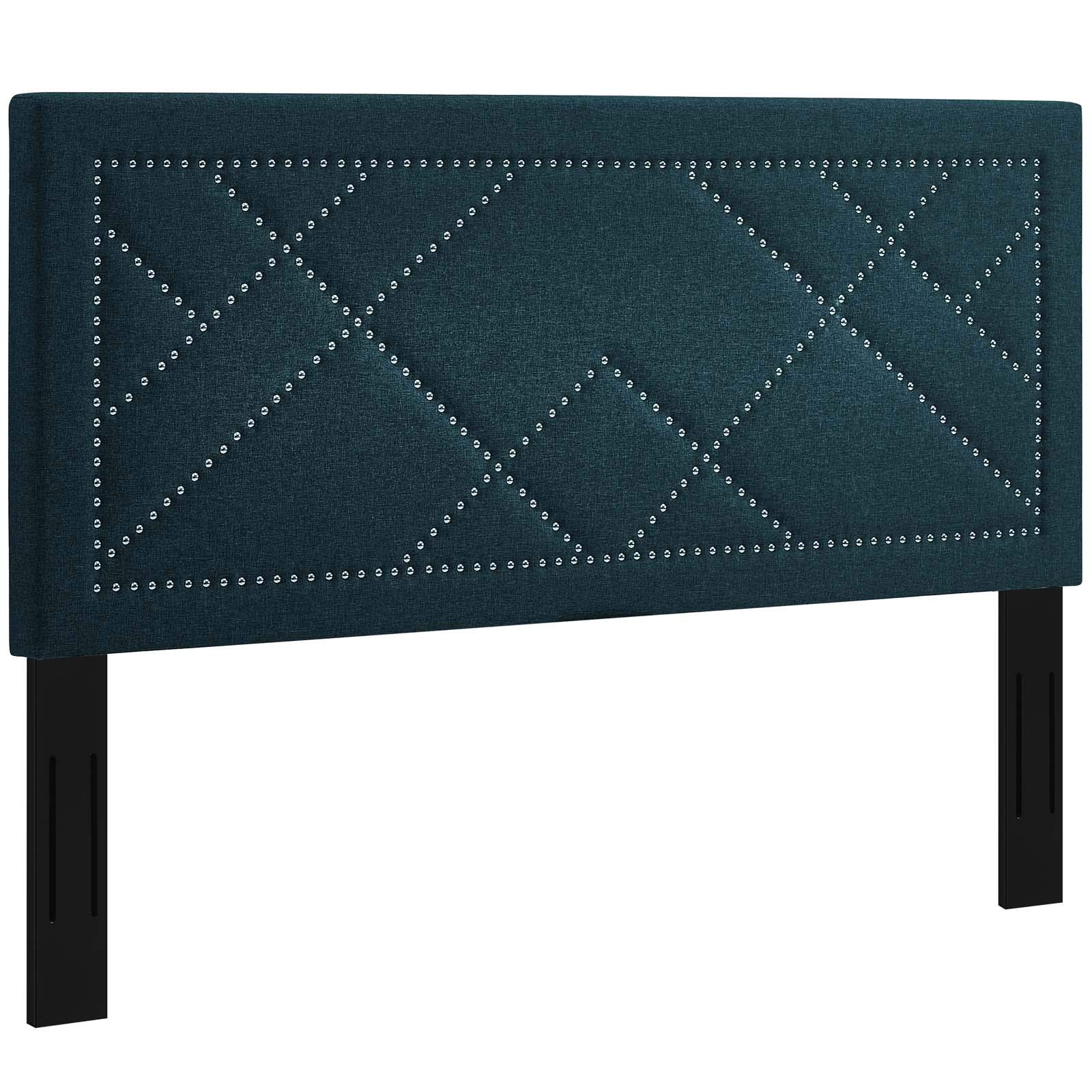 Modway Reese Upholstered Nailhead Trim Headboard - Full/Queen Size, Linen Fabric in Azure Blue - Perfect for Modern Bedroom Decor & Guest Room Upgrade