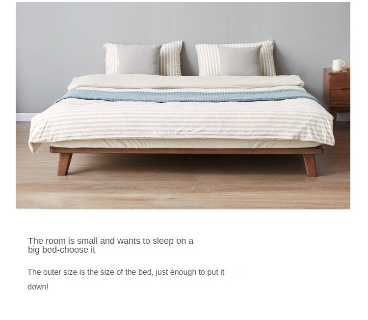 Oak Solid Wood Modern Platform Bed - Headboard Free, Minimalist Bed Frame for Bedroom, Guest Room & Studio Apartment | Durable & Stylish Design