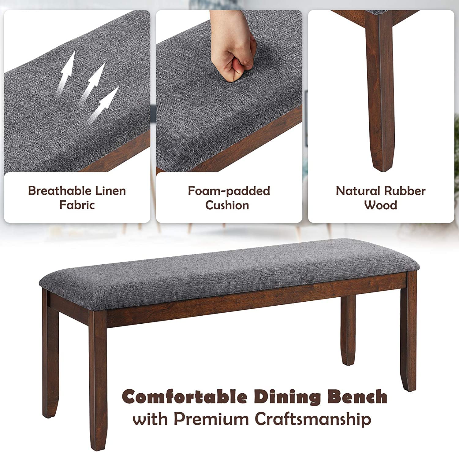 SAFSTAR Upholstered Ottoman Dining Table Bench with Rubber Wood Frame, 47.5 x 15.5 x 19.5 Inches, Wooden Bench for Dining Room, Living Room, Hallway, Bedroom, Perfect for Small Spaces and Cozy Corners (2)