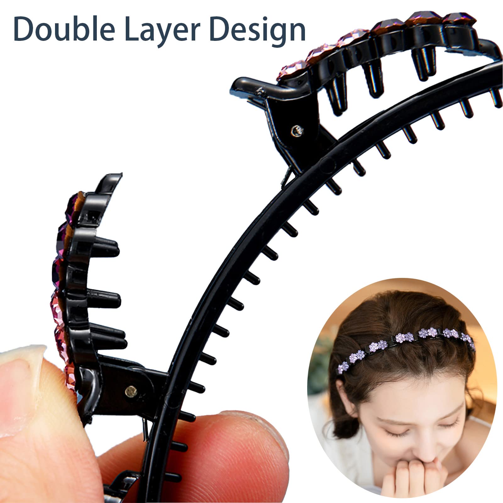 5-Piece Floral Crystal Hair Band Set for Women - Double Layer Twist Braid Headbands with Clips, Hollow Woven Hair Accessories for Women & Girls | Wedding, Party, Daily Wear
