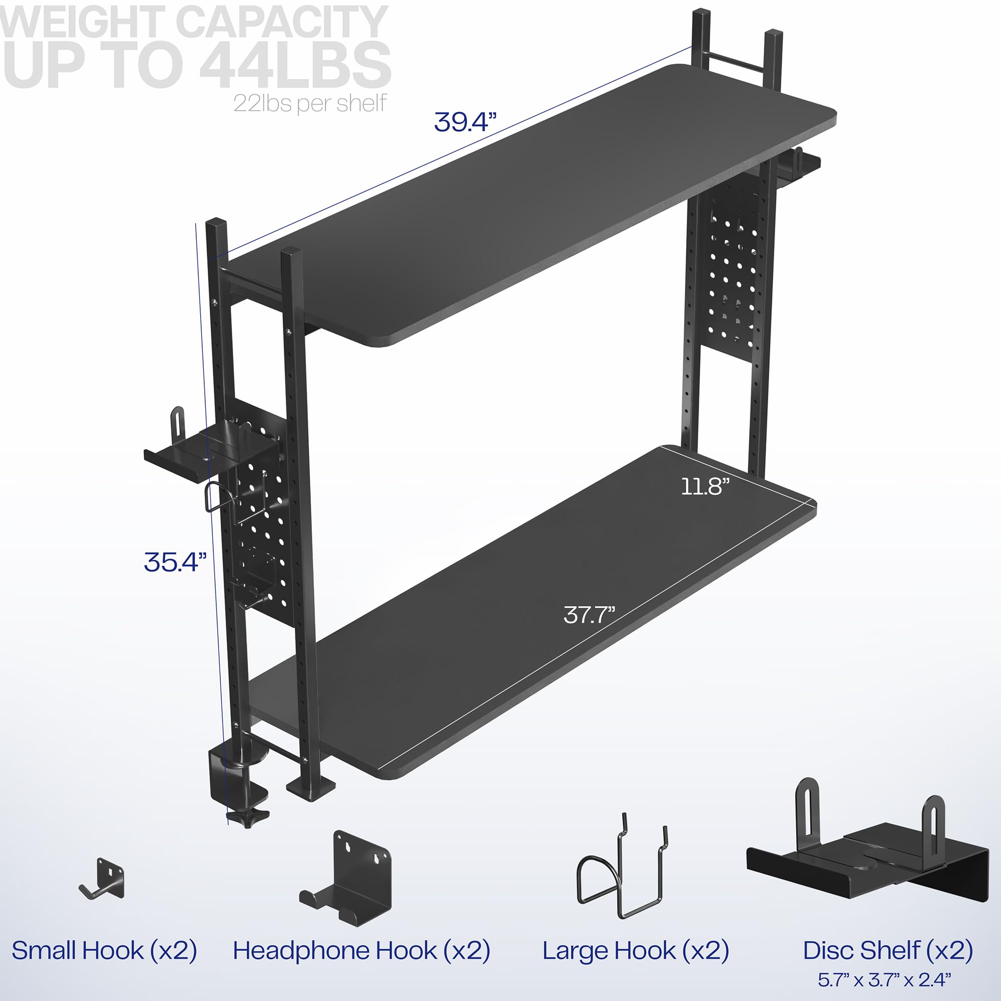 VIVO 40 Inch Black Clamp-on 2-Tier Desk Shelf with Pegboard - Organizer for Table Accessories, Gaming Devices, Office Supplies - Perfect for Home Office, Gaming Setup & Workspace Organization