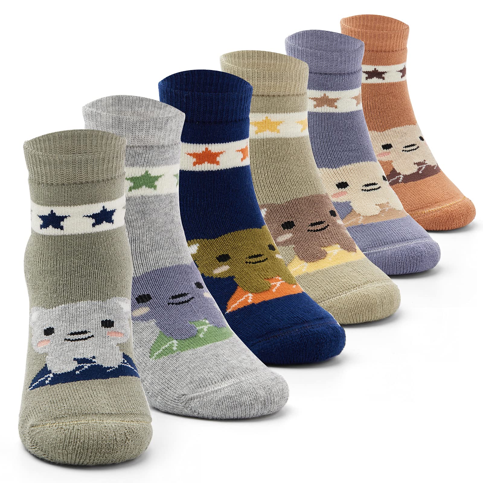 Boys Winter Socks 6 Pack - Warm Thermal Crew Socks for Kids Outdoor Play