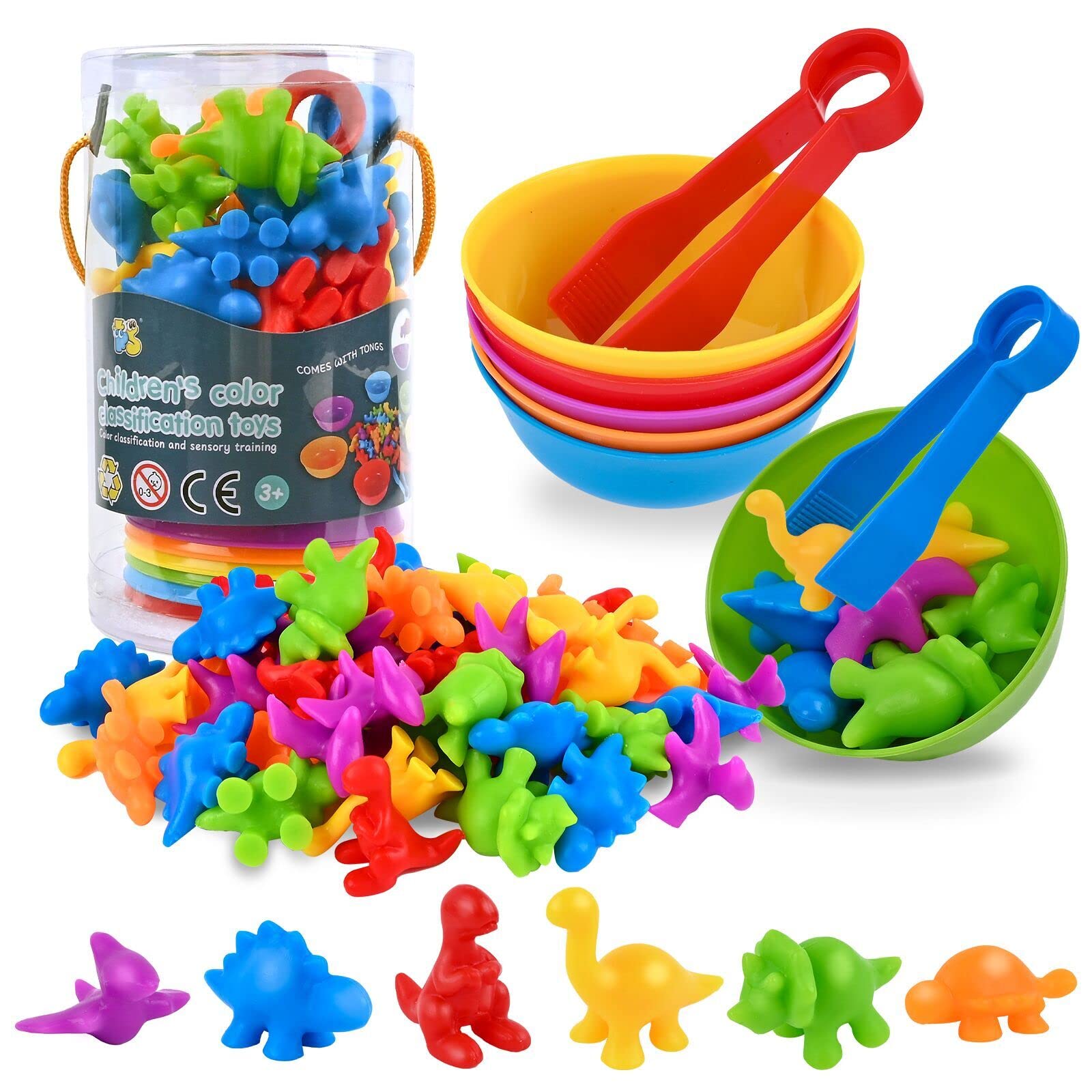 Counting Dinosaurs Toy - 56 Pcs Color Sorting Math Games for Kids 3-6 | Preschool Learning & Easter Gift