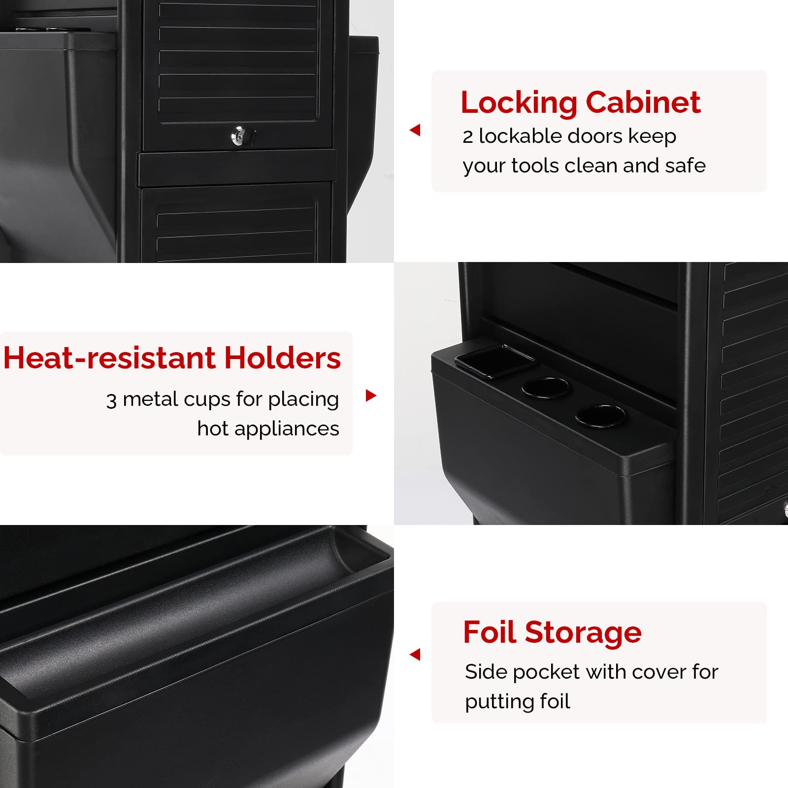 6-Drawer Lockable Salon Trolley with Hot Tools Holder - Mobile Hair Cart Organizer with Wheels for Barber, Hairdresser & Cosmetology - Perfect for Salon Storage, Stylist Workstation & Beauty Tool Organization