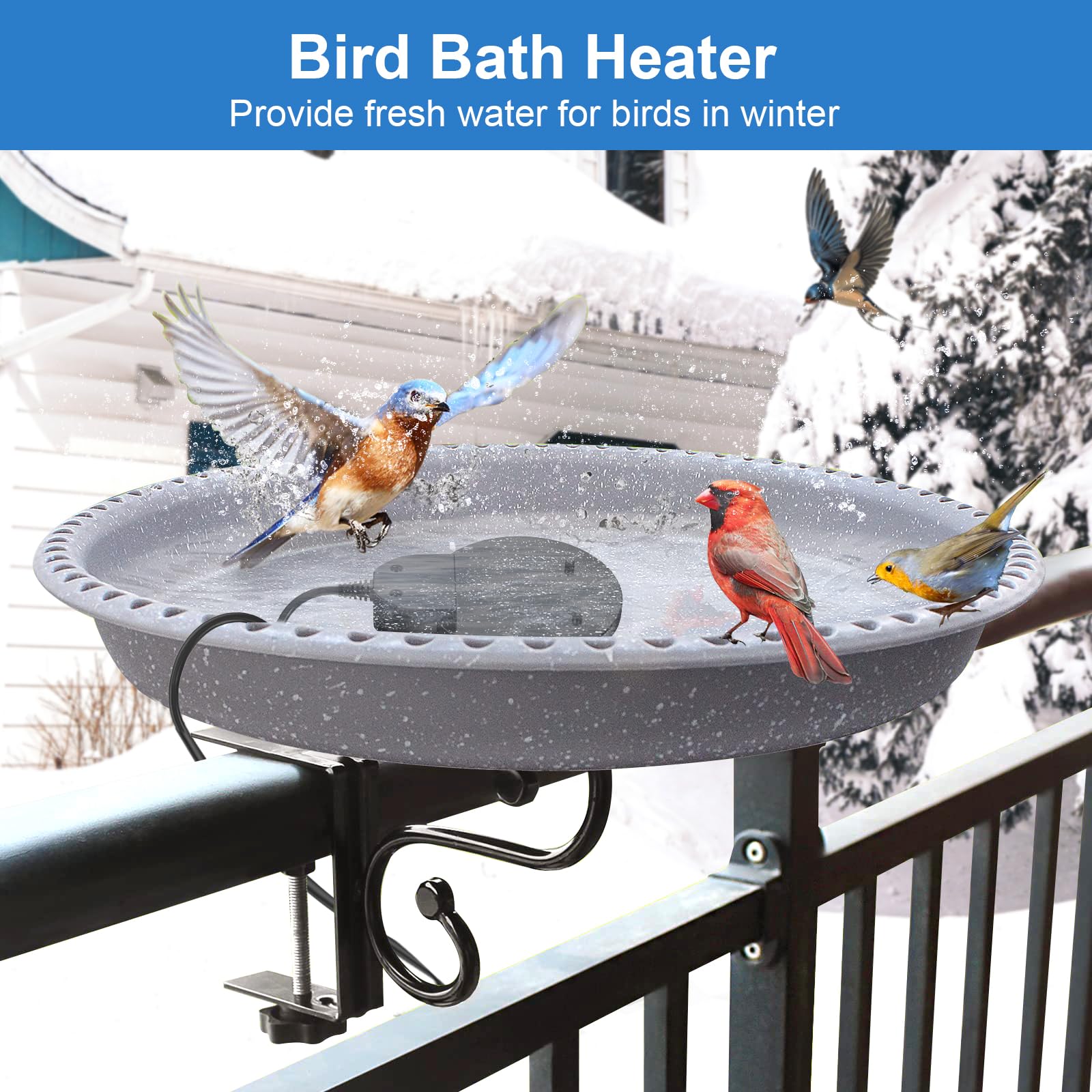 500W Aluminum Bird Bath Heater & Pond Deicer - Thermostat Controlled Outdoor Winter Water Heater for Birds, Chickens, Livestock Tanks - Perfect for Backyard, Farm & Garden Use in Cold Weather