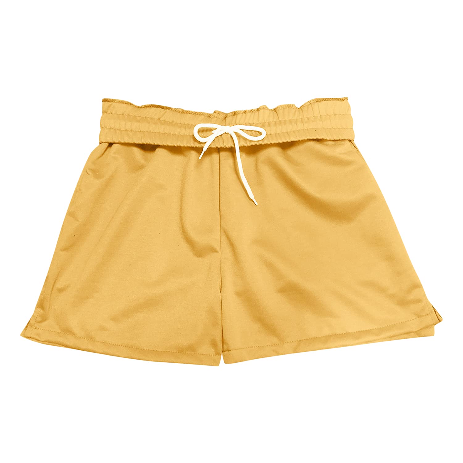 Women's Elastic Waist Drawstring Lounge Shorts - Comfy Solid Color Running Workout Shorts with Pockets - Summer Casual Wear (Yellow, X-Large) - Perfect for Yoga, Gym, Travel & Relaxing at Home