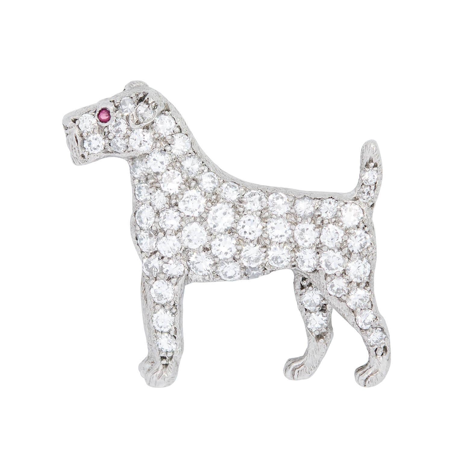 Vintage Tiffany & Co. Art Deco Platinum Diamond Ruby Dog Brooch Pin - Luxury Collectible Jewelry for Special Occasions & Gift Giving