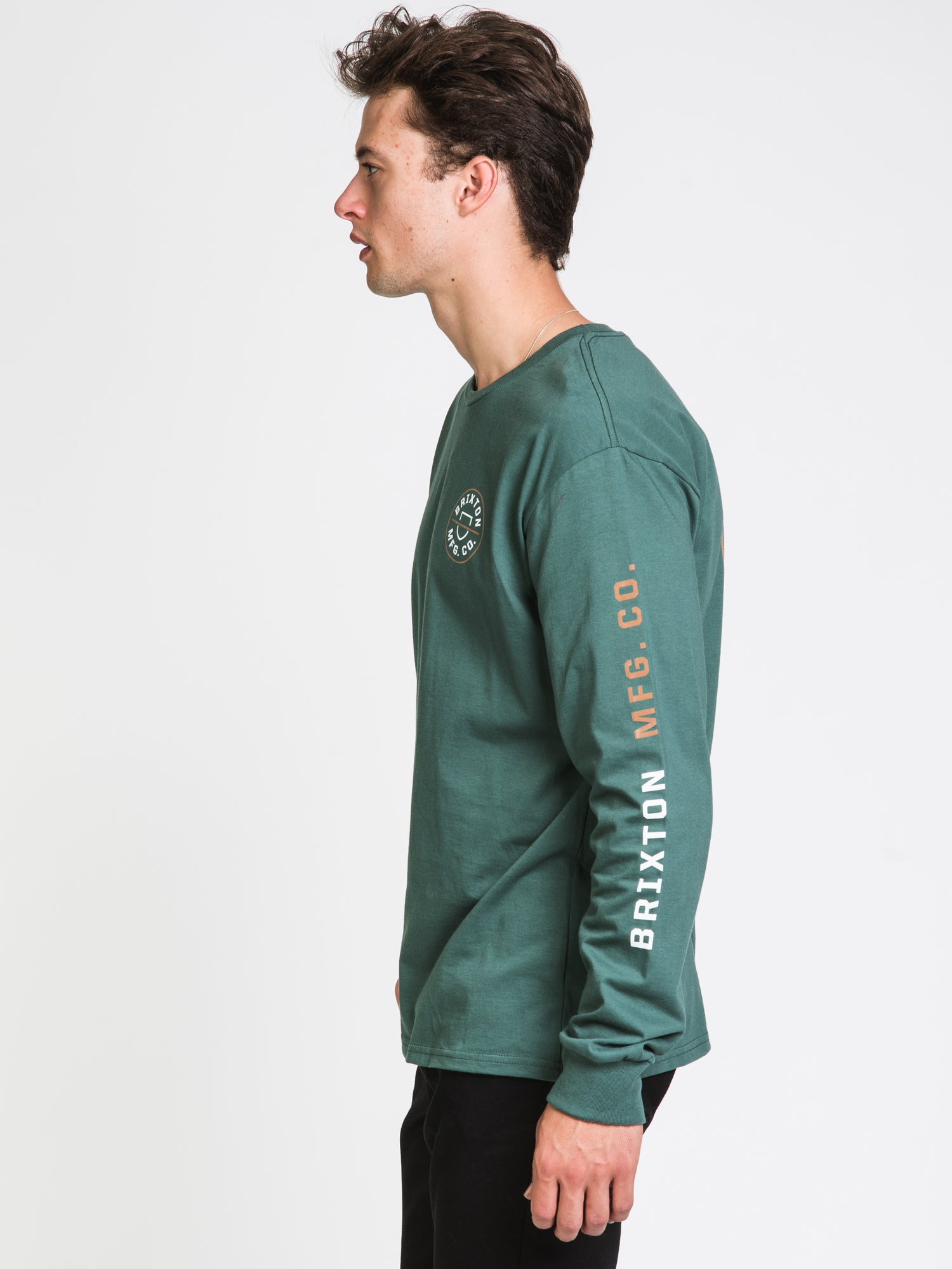 Brixton Crest Long Sleeve T-Shirt for Men | Premium Cotton Crewneck Tee | Casual & Streetwear Style | Perfect for Everyday Wear, Layering, and Outdoor Activities