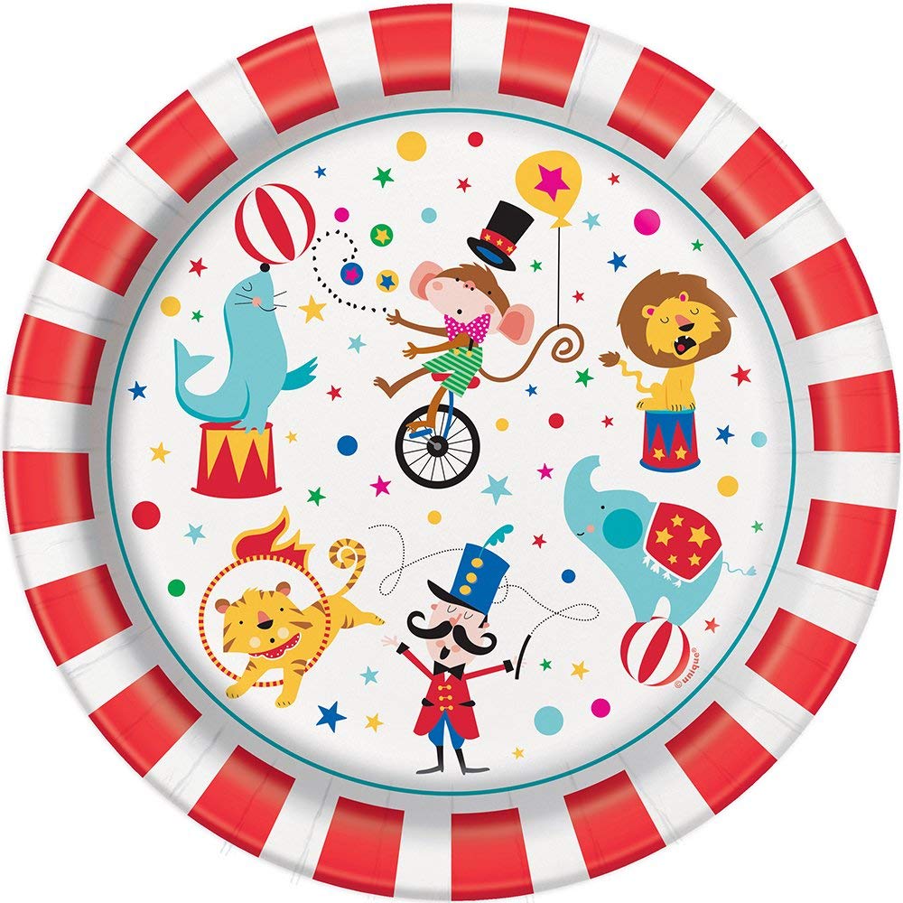 Carnival Circus Themed Large Party Paper Plates - 8 Count Pack for Birthday, Baby Shower & Themed Events