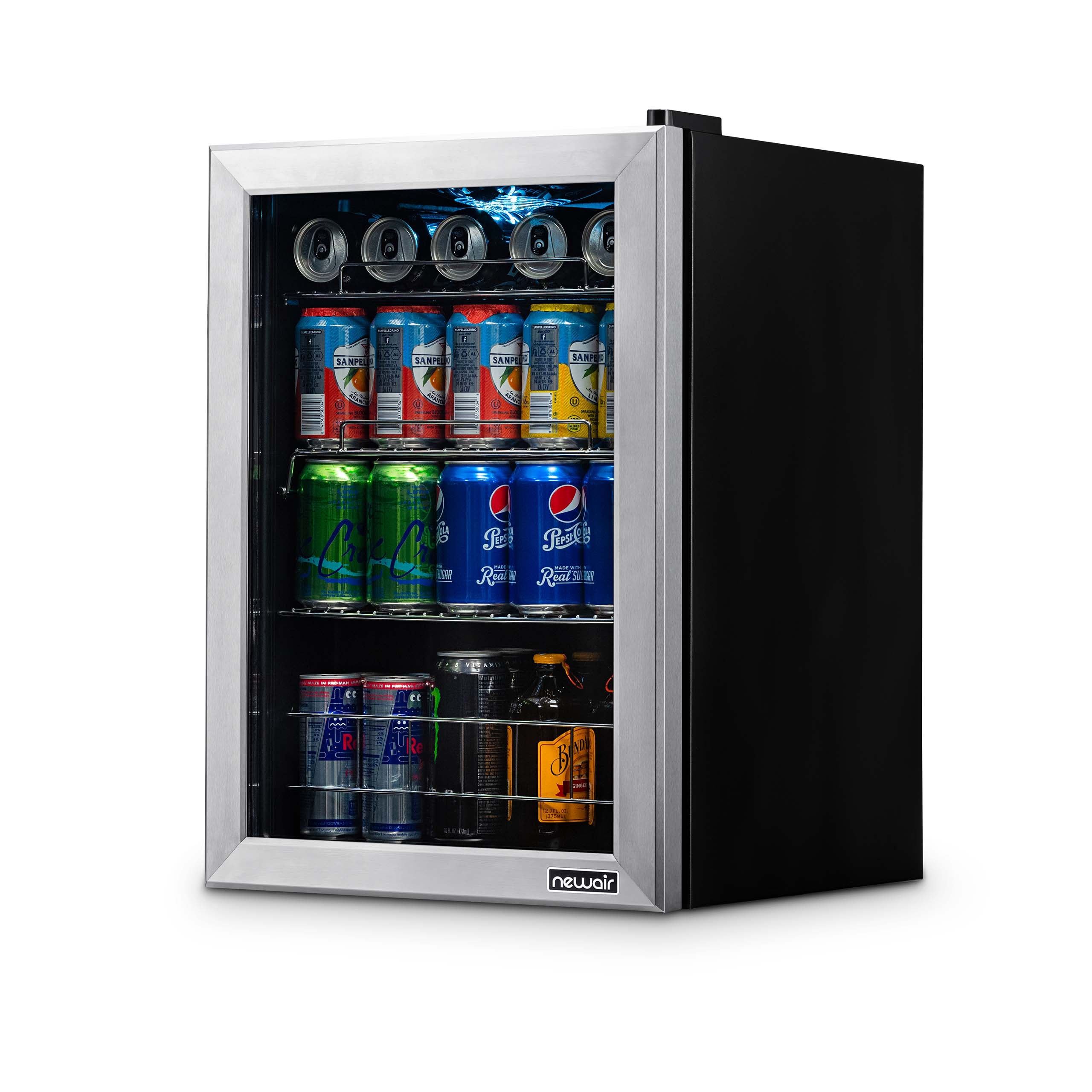 Newair® 90 Can Freestanding Stainless Steel Beverage Refrigerator - Perfect for Home Bars, Offices, and Game Rooms - Keep Drinks Cold and Organized