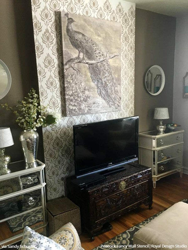 Peacock Feather Wall Stencil - Reusable DIY Home Decor Template for Painting, Murals & Accent Walls - Perfect for Bedrooms, Living Rooms & Nursery Decor