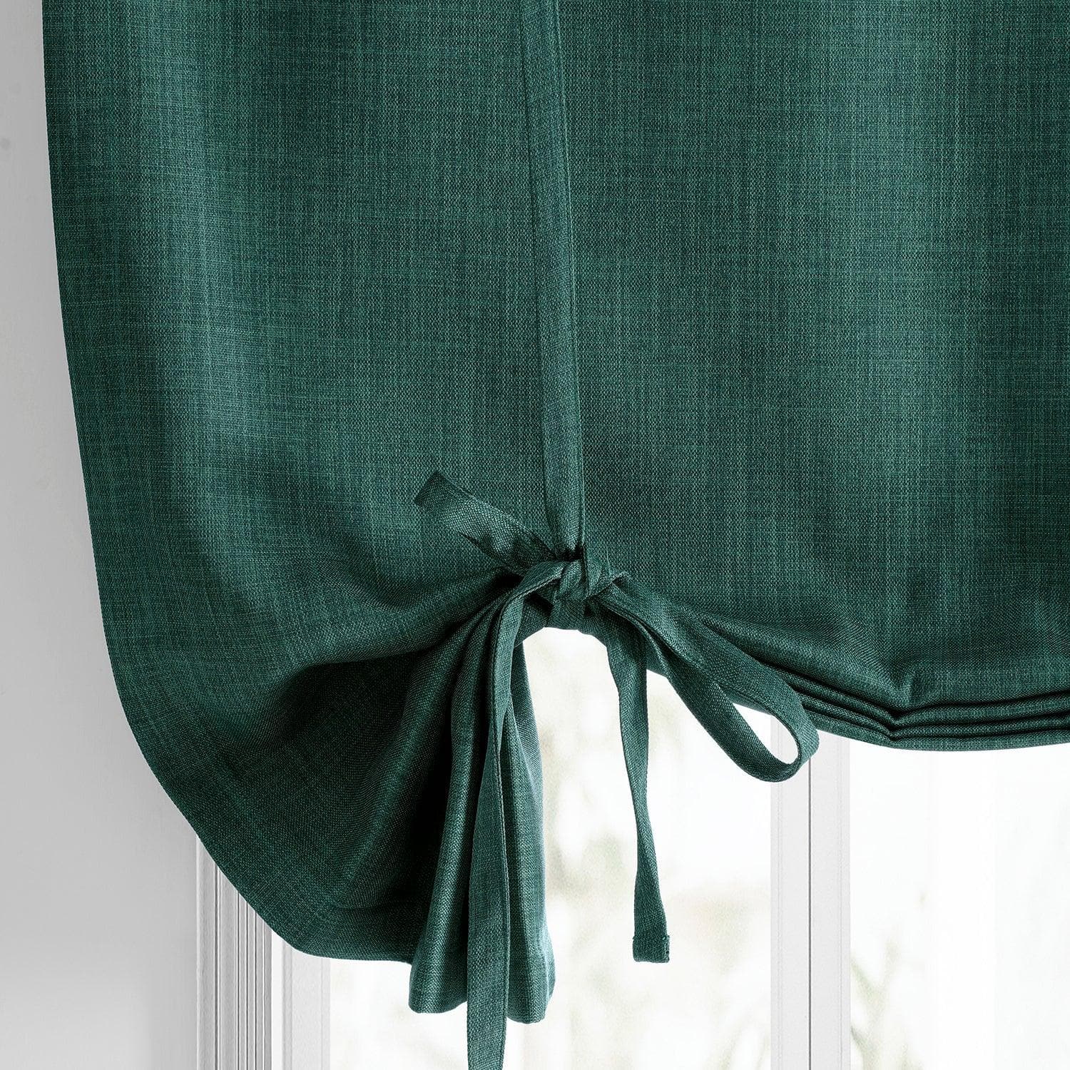 Slate Teal Green Textured Faux Linen Blackout Window Shades - Room Darkening Tie-Up Curtain Panel for Bedroom, Living Room & Nursery