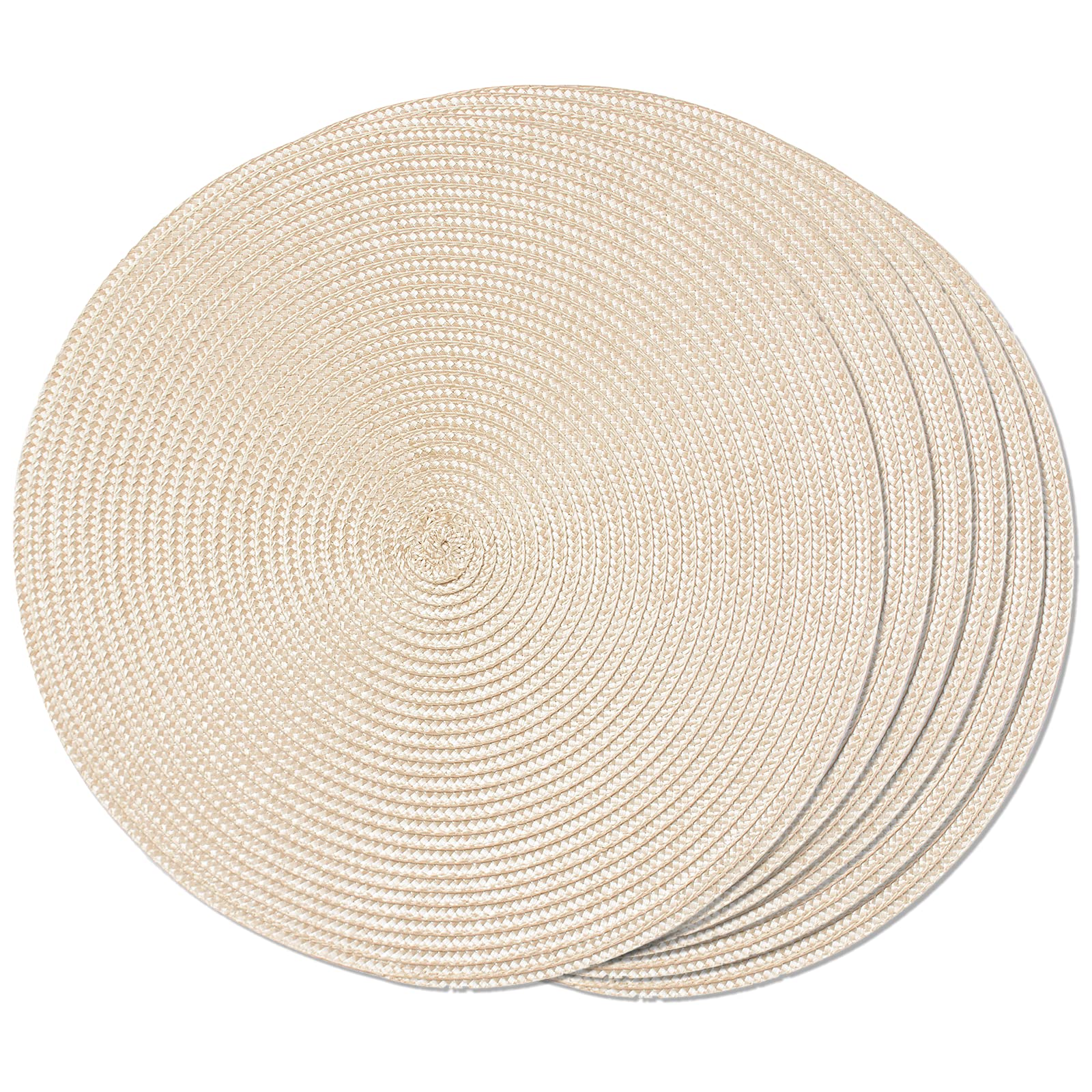 FunWheat Round Braided Placemats Set of 6 - 15 Inch Woven Washable Non-Slip Table Mats for Dining Room, Kitchen, Party (Ivory Beige) | Perfect for Everyday Meals, Holiday Dinners & Home Decor