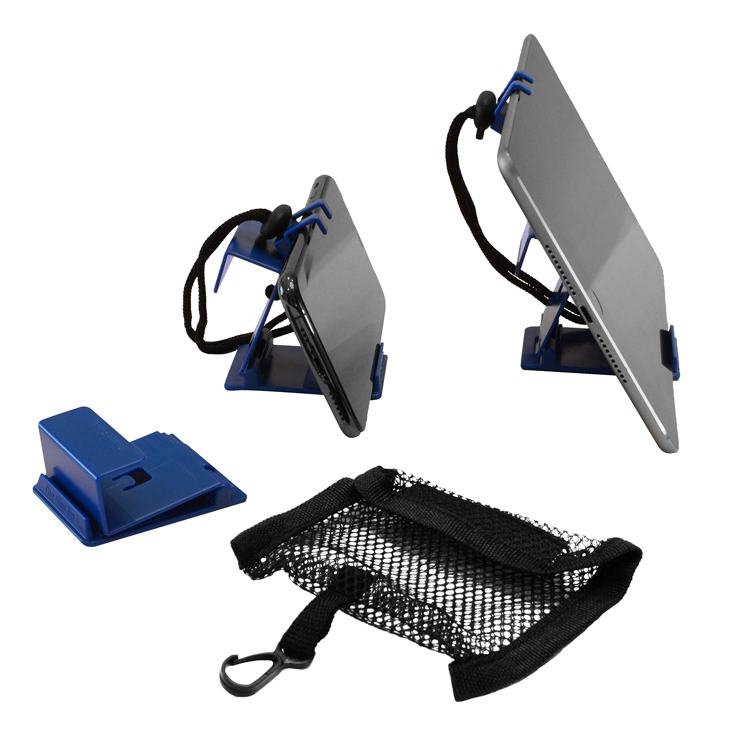 SkyClip+ Universal Phone & Tablet Holder for Airplane, Home & Office - Adjustable Inflight Phone Mount Stand Compatible with iPhone, Android, Kindle & iPad - Perfect Travel Accessory for Hands-Free Viewing (Blue)