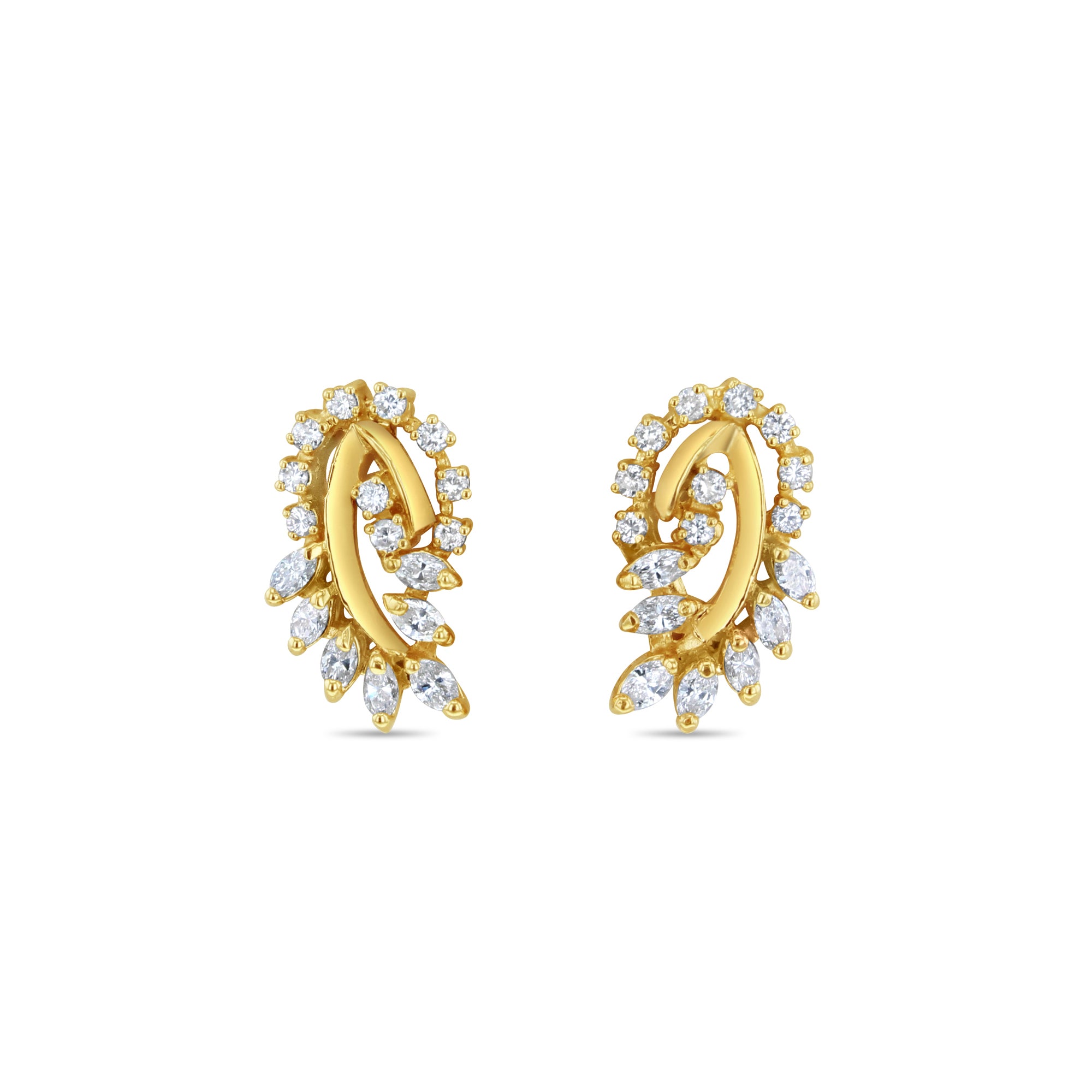 Exquisite Marquise Diamond Floral Statement Earrings in 14K Yellow Gold - Perfect for Weddings, Anniversaries & Special Occasions