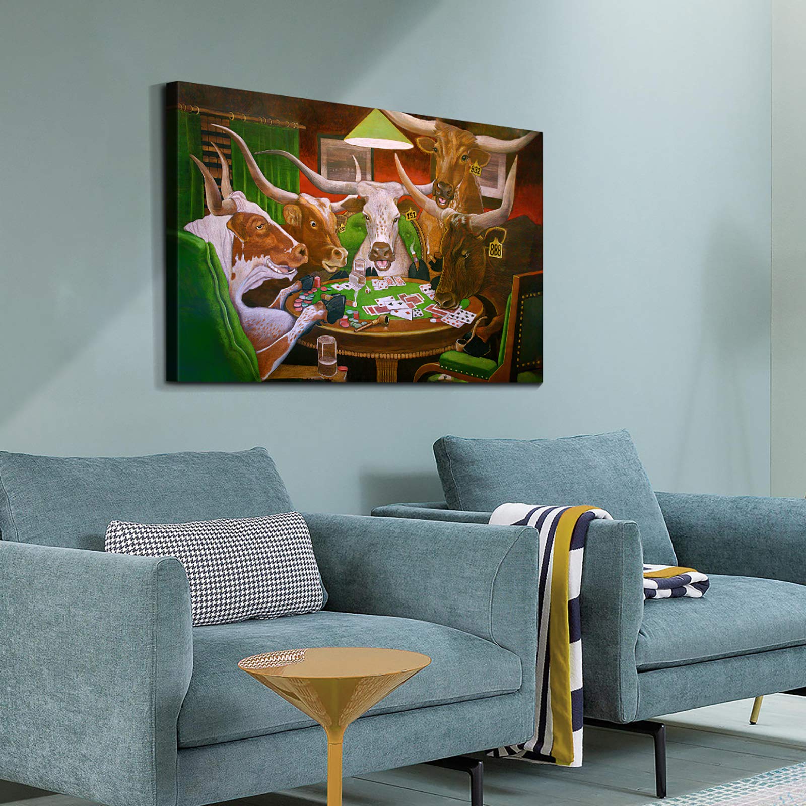 Denozer - 48x32 Inch Funny Cows Playing Poker Canvas Wall Art, Modern Home Decor for Living Room, Bedroom & Bathroom - Ready to Hang - Perfect for Game Rooms, Man Caves & Western Themed Spaces