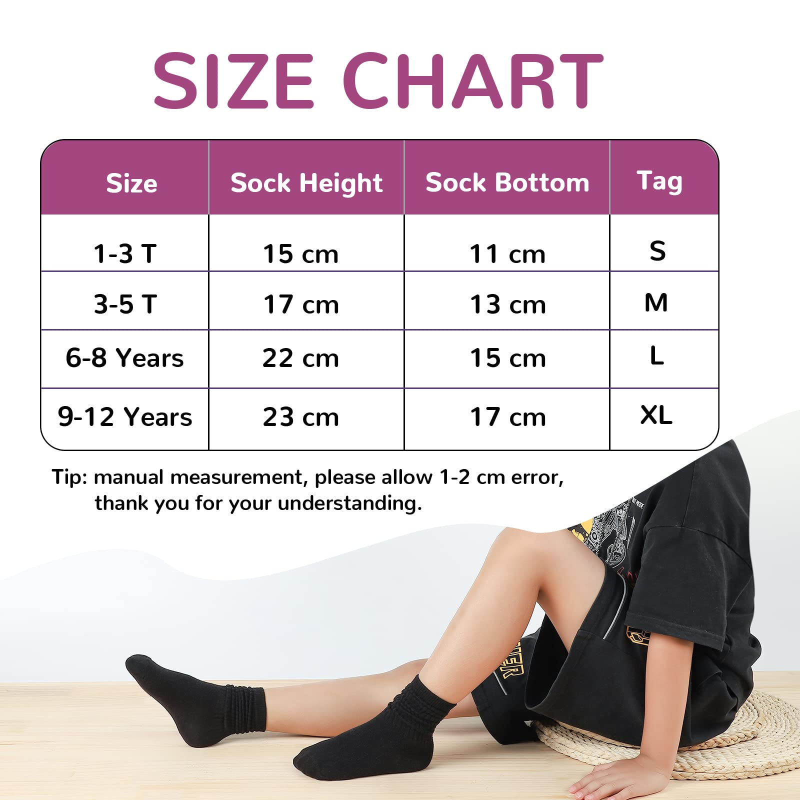 BOOPH 9 Pairs Kids Girls Slouch Socks - Knee High Athletic Crew Socks for Toddler & Baby Girls - Soft & Comfortable for School, Sports & Everyday Wear