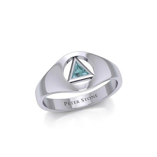 Sterling Silver Sobriety Triangle Inlaid Ring TRI1932 - Elegant Jewelry for Recovery, Sobriety Gifts & Everyday Wear