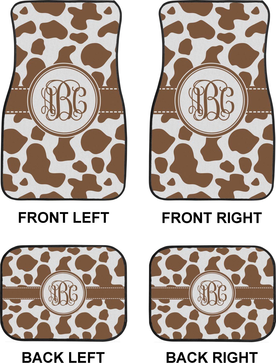 Custom Cow Print Car Floor Mats Set - 2 Front & 2 Back Mats for Cars, Trucks & SUVs - Non-Slip, Waterproof & Durable - Perfect for Farmhouse, Country & Western Style Vehicles