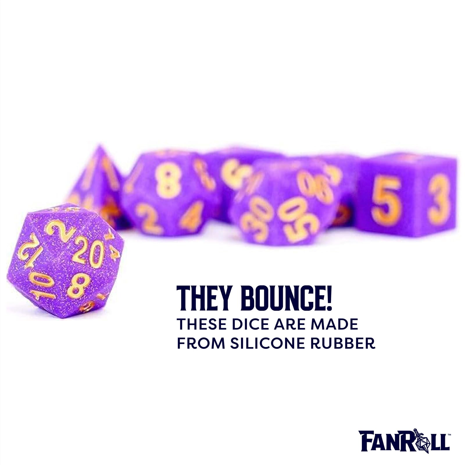FanRoll 16mm Sharp Edge Silicone Rubber Polyhedral DND Dice Set - Regal Ricochet Color | Premium RPG Dice for Dungeons & Dragons, Pathfinder & Tabletop Gaming | Perfect for D&D Campaigns, Gift Giving & Dice Collectors