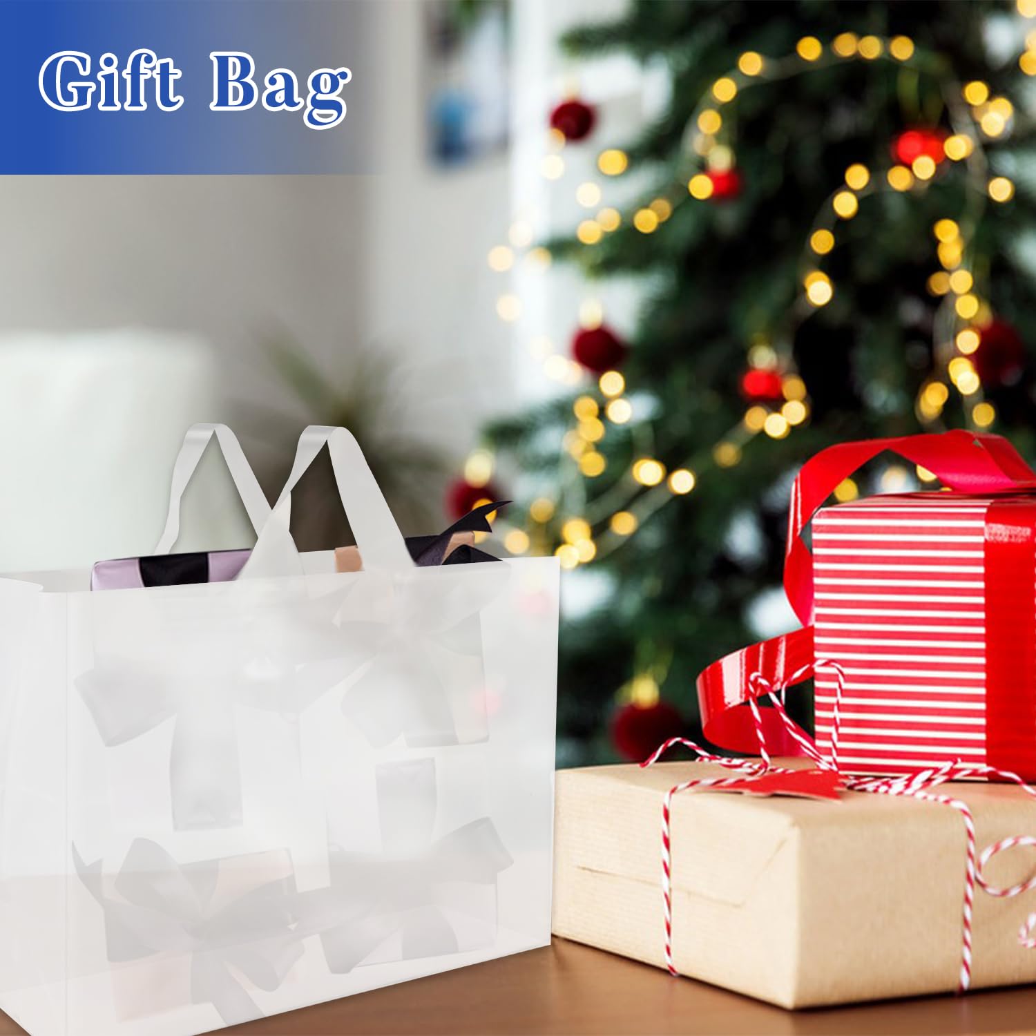 XPCARE 100 Pack Frosted Plastic Gift Bags with Handles - 16x6x12 Inches, White - Perfect for Small Business, Boutique, Retail Store, Party Favors, Wedding Gifts & Merchandise Packaging