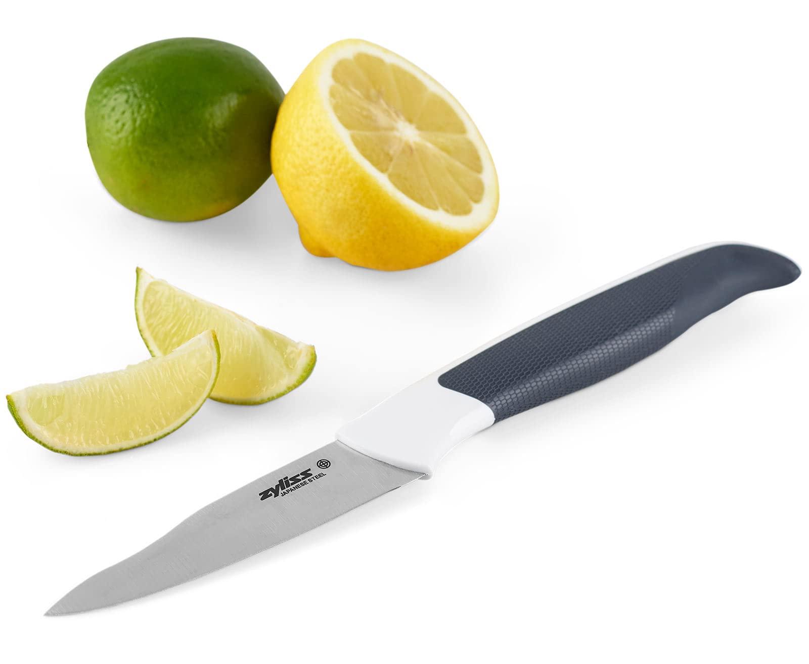 Zyliss Comfort Paring Knife 3.25 Inch - Japanese Stainless Steel Blade with Non-Slip Handle & Protective Cover - Professional Kitchen & Vegetable Knife (Black/White) - Dishwasher Safe - Perfect for Peeling, Slicing & Food Prep