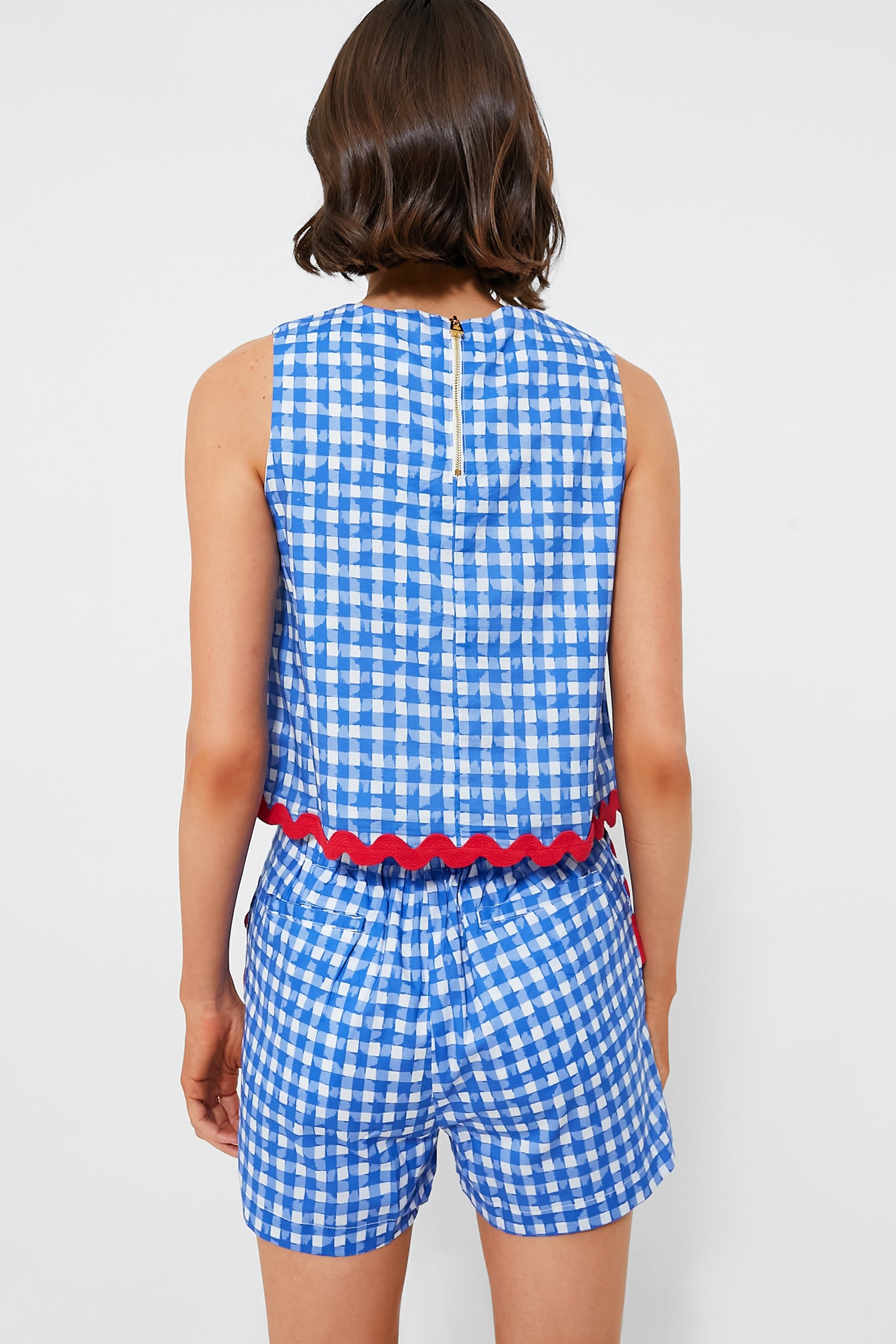 Blue Gingham Sleeveless Short Set for Women - Summer Casual Outfit, Beach Vacation, Lounge Wear