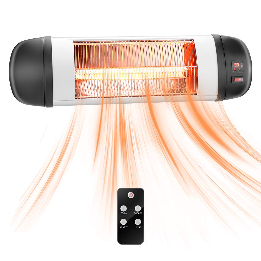 SSLine 1500W Electric Patio Heater with Remote Control - Wall/Ceiling Mounted Infrared Heater for Indoor & Outdoor Use in Garage, Terrace, Patio - Features Timer, LCD Display & Overheat Protection - Perfect for Winter Warmth & Outdoor Entertaining