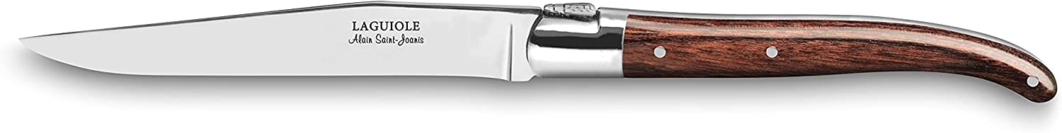 Premium ALAIN SAINT JOANIS Laguiole Steak Knives Set - 6-Piece Boxed Set with Exotic Rio Wood Handles - Perfect for Fine Dining, Steakhouse Experience & Gourmet Gifts