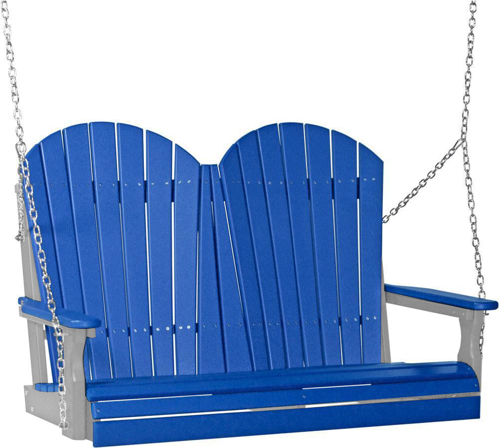 LuxCraft 4ft Blue Adirondack Porch Swing - Recycled Plastic Outdoor Furniture for Patio, Garden & Backyard Relaxation