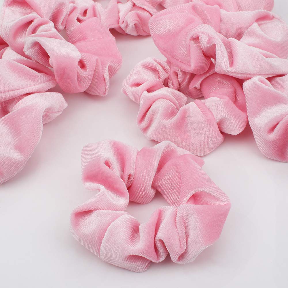 Pink Velvet Scrunchies 16 Pack - Soft Hair Ties for Women & Girls | Gym, Office, Party