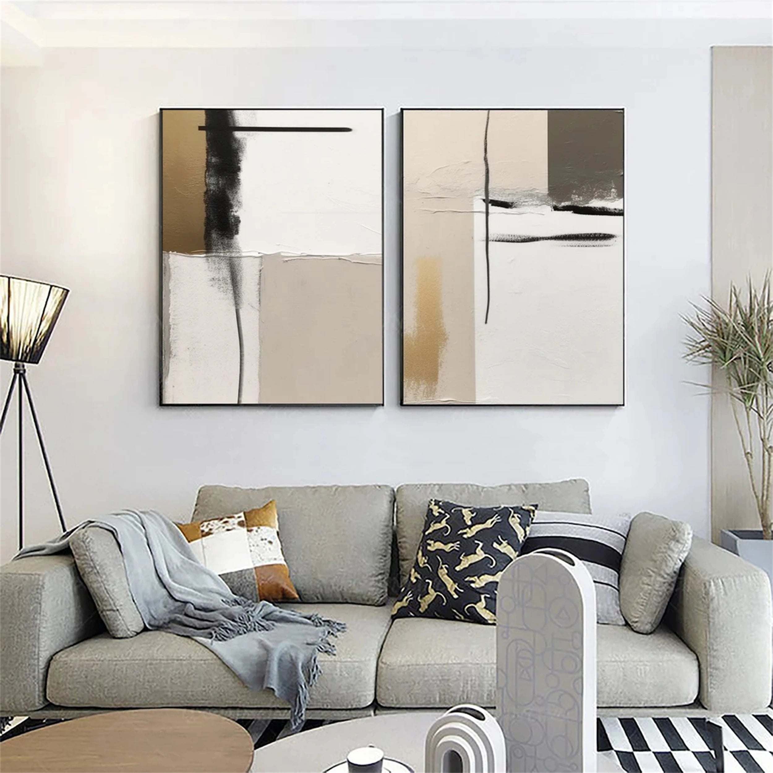 Abstract Painting Set of 2 - Modern Wall Art Decor for Living Room, Bedroom & Office | #AB 093 | Handmade Canvas Artwork for Home & Office Interior Design