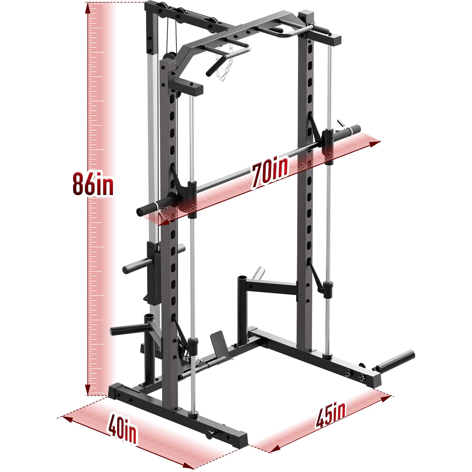 OPPSDECOR 1400LBS Smith Machine Power Rack - Heavy Duty Squat Rack with Smith Bar for Full Body Workout | Home Gym System with LAT Pulldown, Cable Crossover & Training Attachments | Perfect for Strength Training, Weight Lifting & Home Fitness