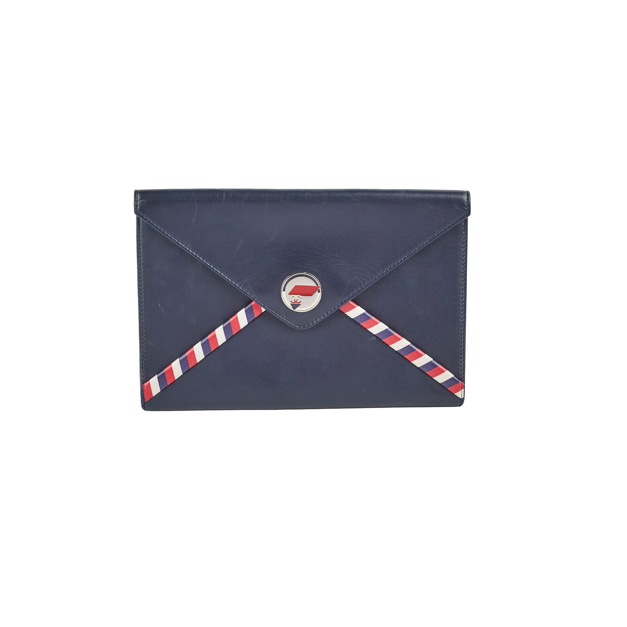 Chanel Navy Blue Leather Envelope Clutch Bag for Women - Elegant Evening Purse for Parties, Weddings & Special Occasions