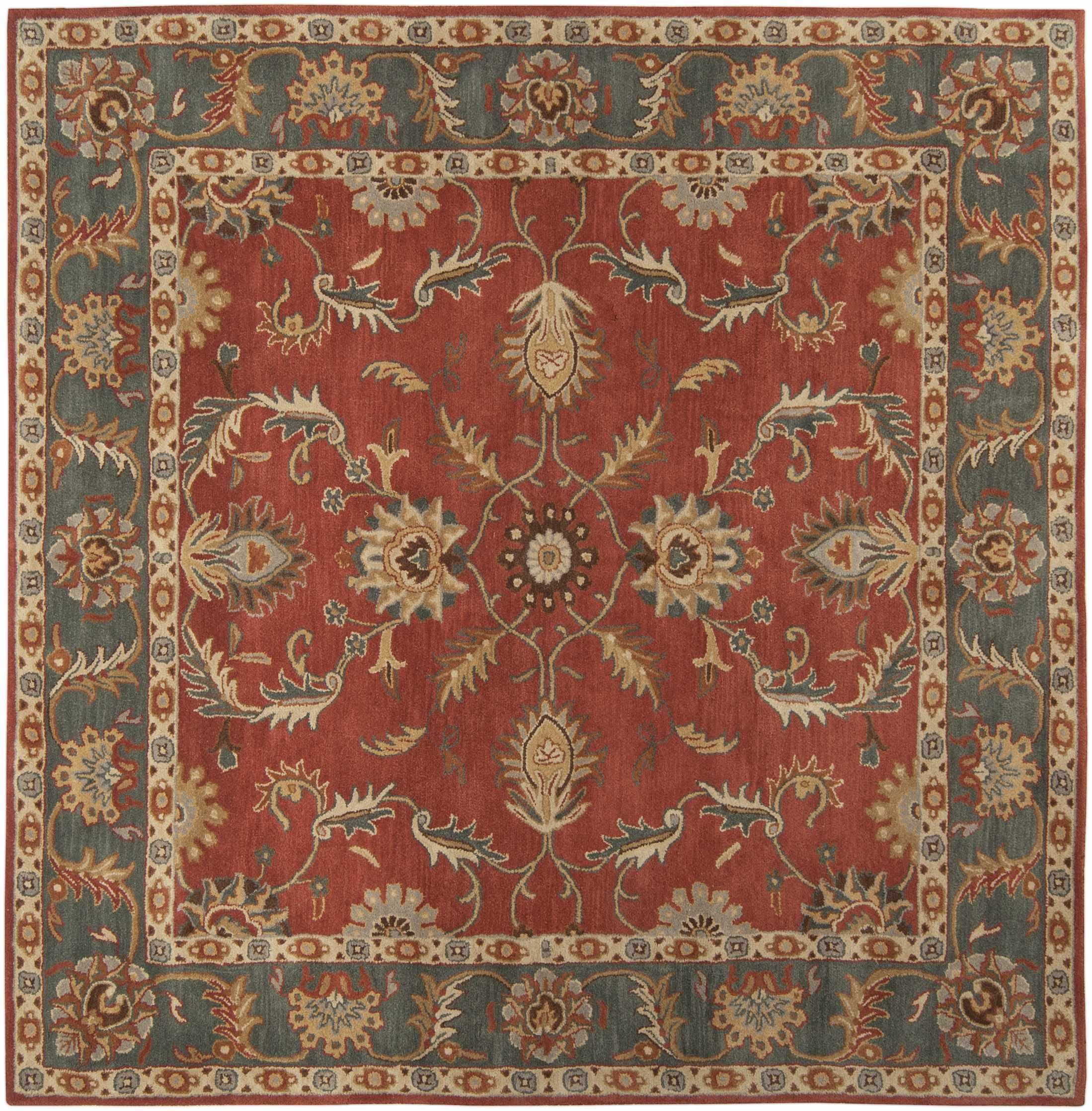 Premium Hauteloom Charlottesville Wool Area Rug for Living Room & Bedroom - Traditional Brown, Gray, Red Design - 9'9