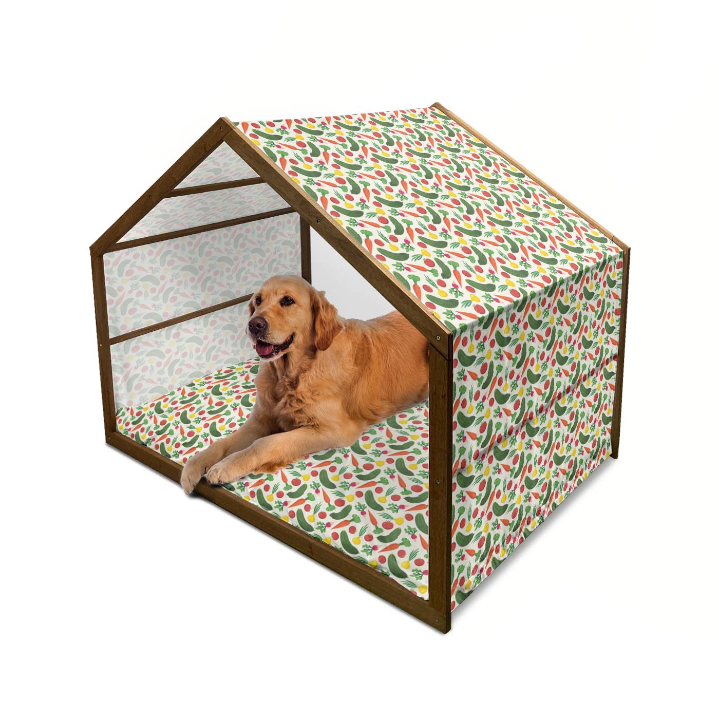 Ambesonne Wooden Dog House for Large Dogs - Indoor & Outdoor Portable Pet Kennel with Pillow & Cover, X-Large Multicolor - Perfect for Backyard, Patio, or Travel Use