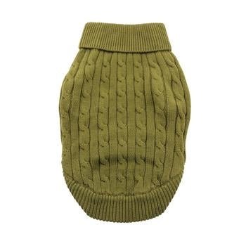 Premium Combed Cotton Cable Knit Dog Sweater - Soft & Warm Herb Green Winter Pet Clothing for Small to Medium Dogs - Perfect for Outdoor Walks & Cozy Indoor Wear