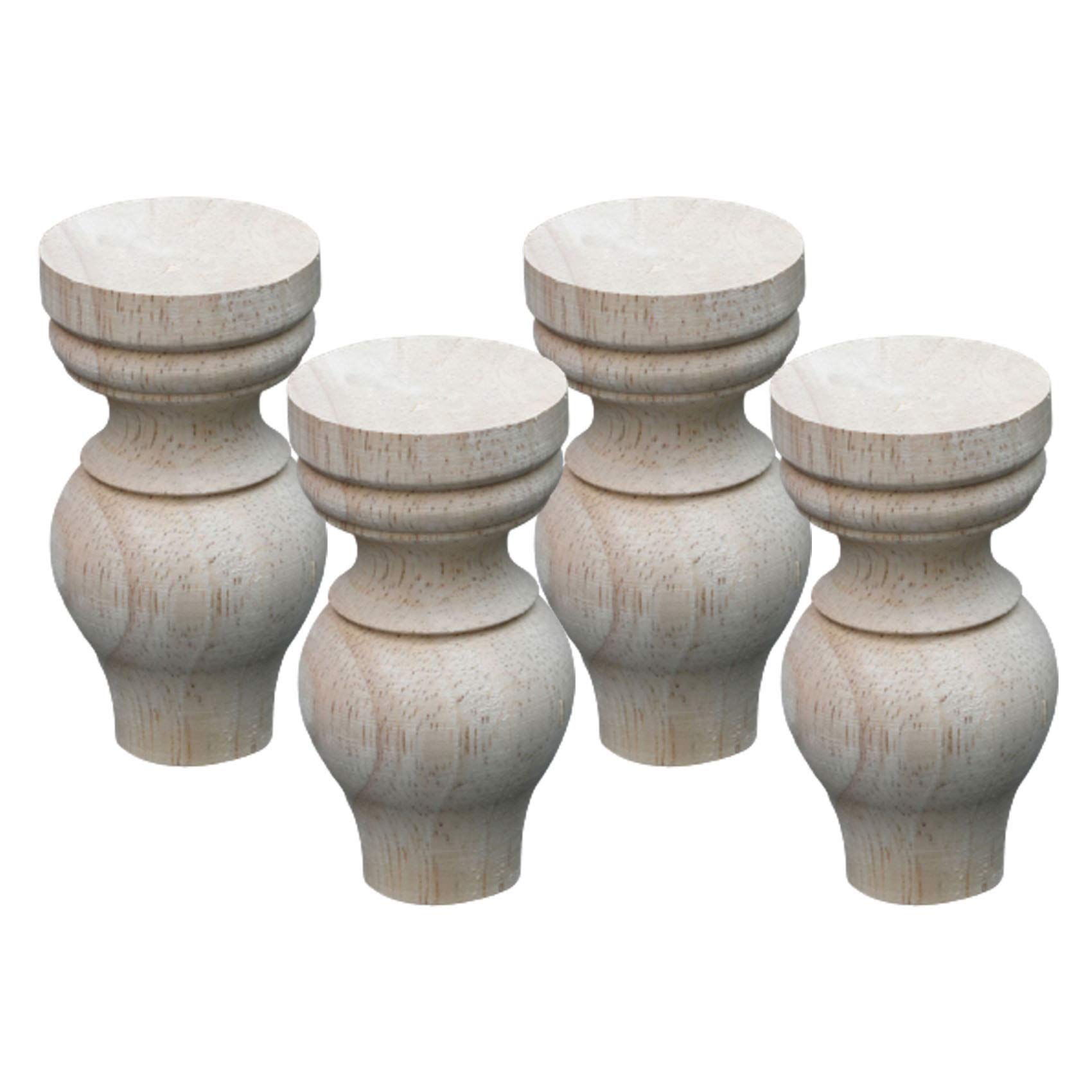 Solid Rubber Wood Furniture Legs - Hand Carved Geometric Design, Unfinished Replacement Bun Feet for Sofa, Cabinet, Dresser & Table (Set of 4, 58cm) - Perfect for Living Room, Bedroom & Office Furniture Upgrade