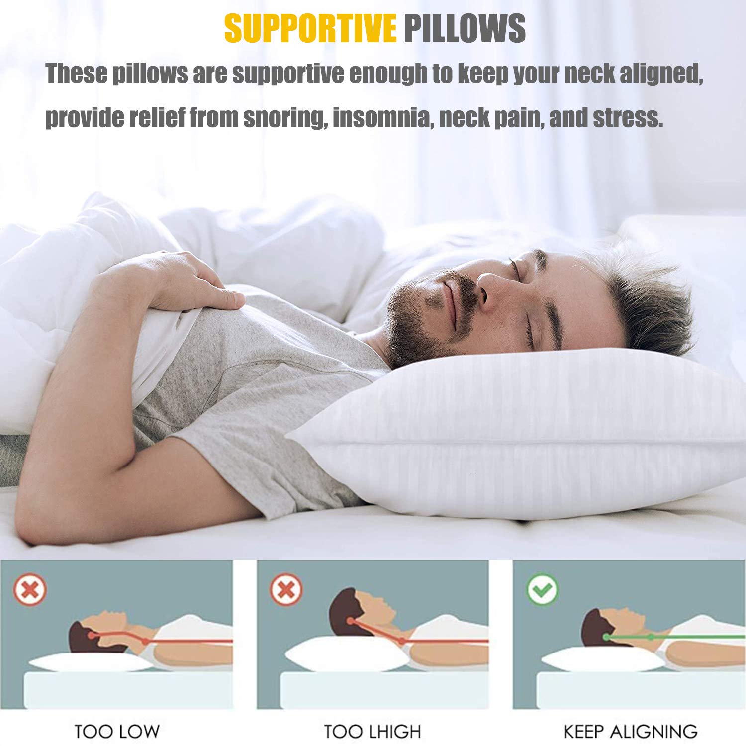 Queen Size Microfiber Pillows 2 Pack - Ultra Soft Breathable Down Alternative Pillows for Back, Stomach & Side Sleepers | Hotel Luxury Collection | Perfect for Bedroom, Guest Room & Travel